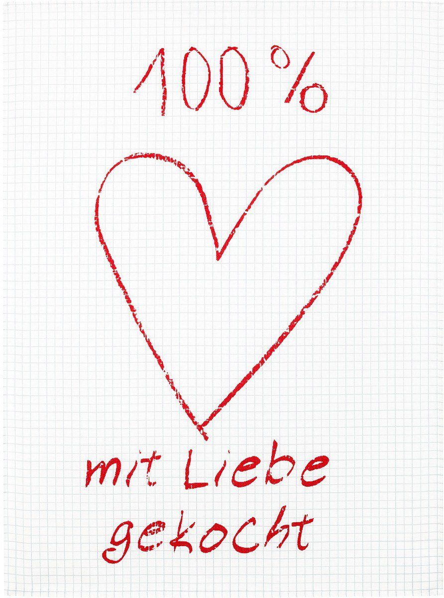 Kracht Geschirrtuch Mit Liebe gekocht, (Set, 3-tlg., Set), 3er Pack Geschirrtücher (3 Stück), ca. 50 x 70 cm, Halbleinen bedruckt