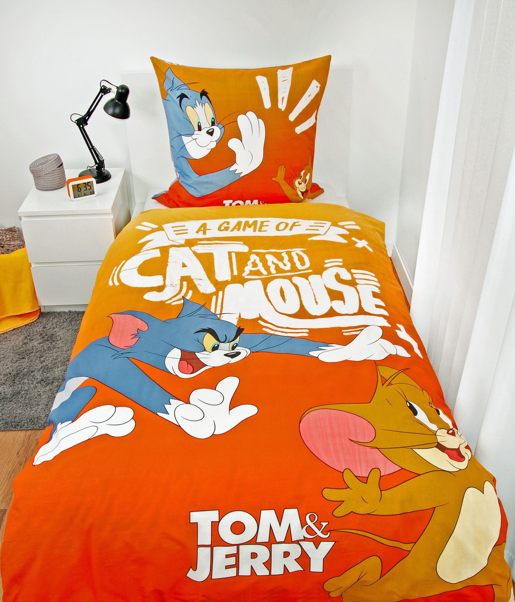 Herding Kinderbettwäsche Tom & Jerry 135x200cm Jagd nach Katz & Maus, Renforcé, 2 teilig, TOM AND JERRY, Orange Anthrazit, Baumwolle