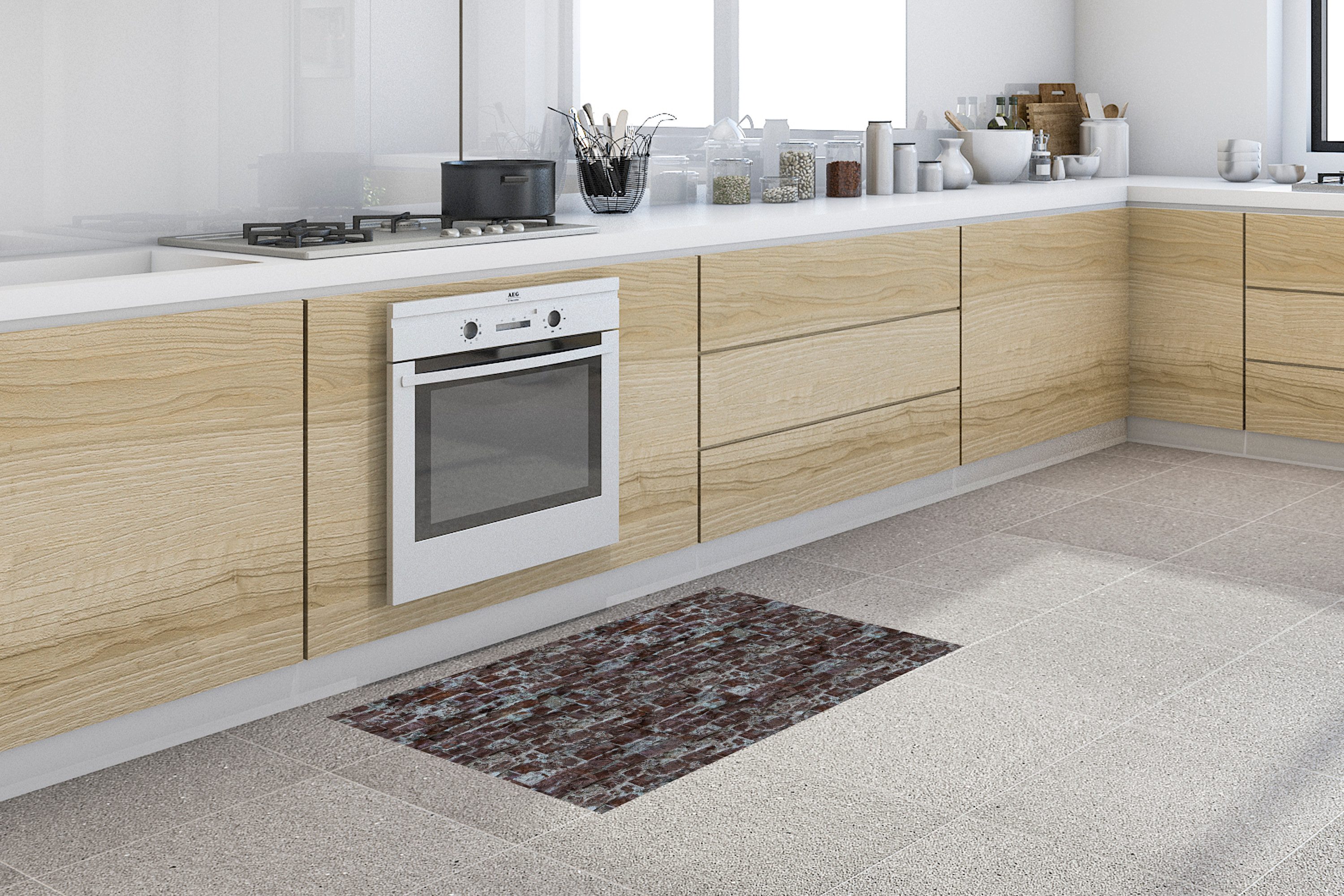 MuchoWow Küchenläufer Rot - Ziegel - Wand, aus Kunststoff, Küchenteppich, Läufer für Küche, Rutschfest, Küchendeko, 120x50 cm