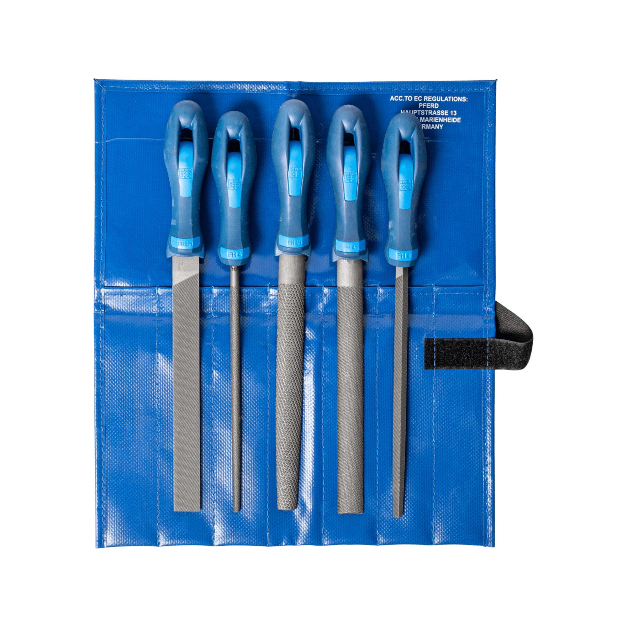 Pferd Feile PFERD TOOLS Werkstattfeilen/-raspel-Set 5-tlg. in Rolltasche 200mm für