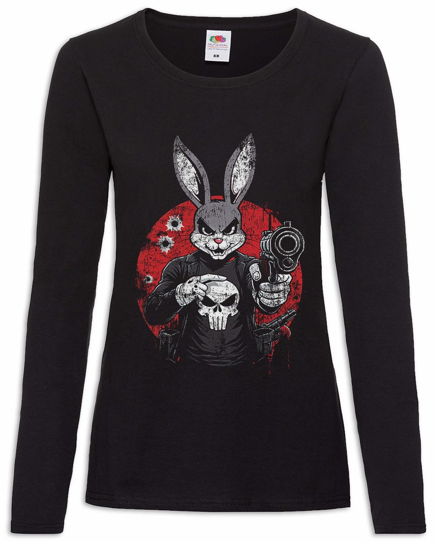 Langarmshirt Vigilante Bunny Damen Langarmshirt Skull Logo Toon Cartoon Comic Wild