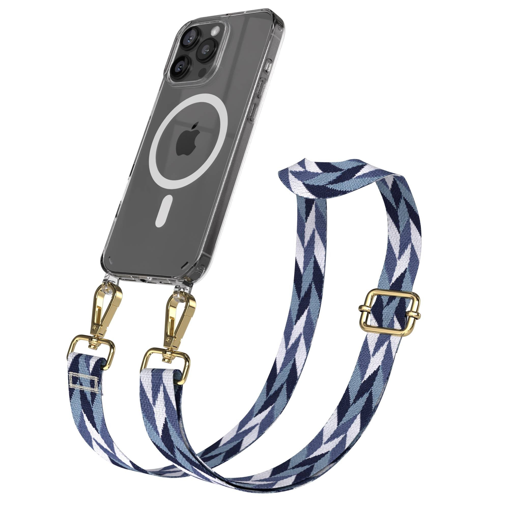 EAZY CASE Handykette Umhängeband MagSafe Hülle für Apple iPhone 16 Pro Max 6,9 Zoll, Hülle MagSafe kompatibel Handykette Rope Band Mix Blau