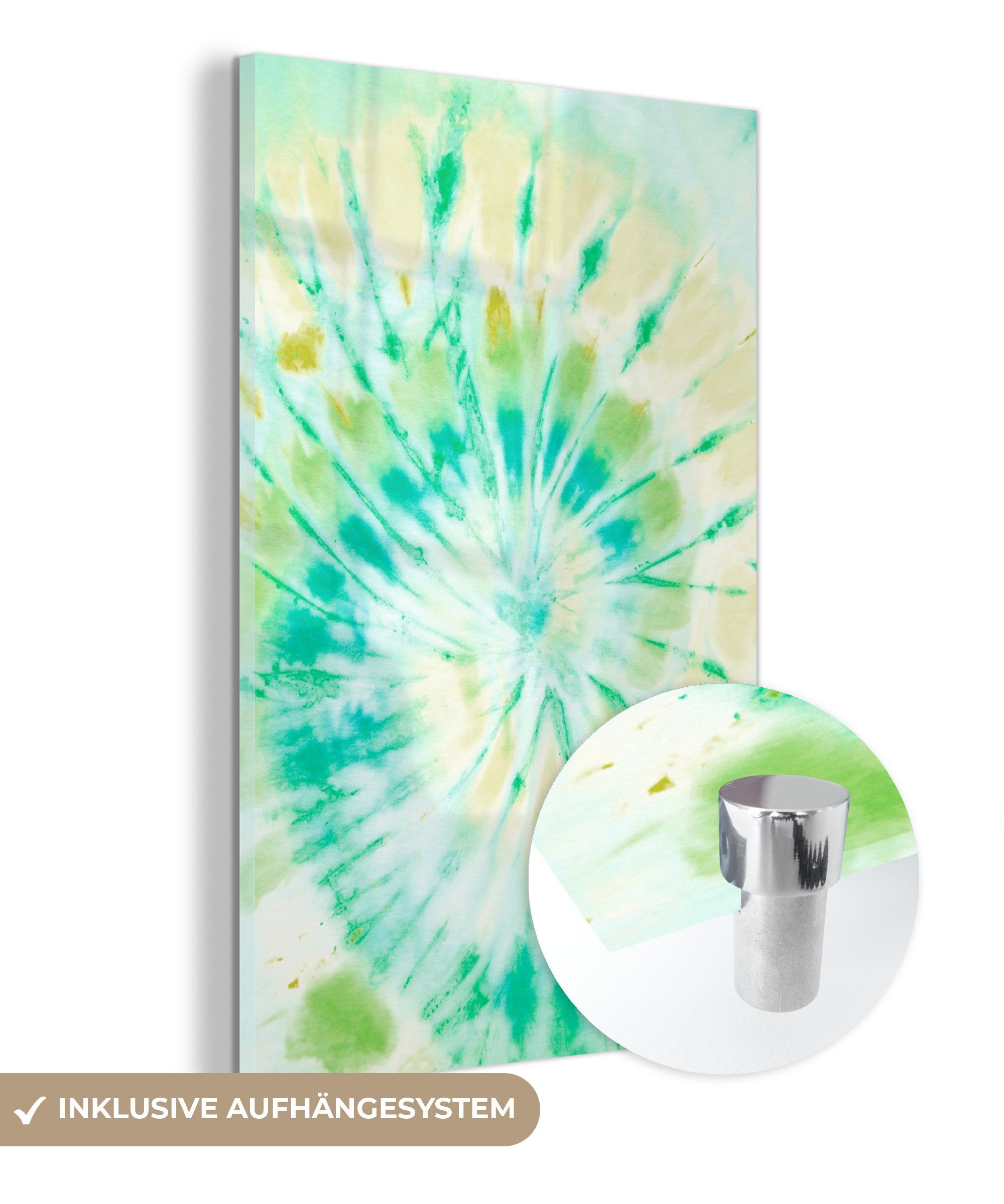 MuchoWow Acrylglasbild Krawattenfärbung - Grün - Spirale, (1 St), Glasbilder - Bilder auf Glas Wandbild - Foto auf Glas - Wanddekoration