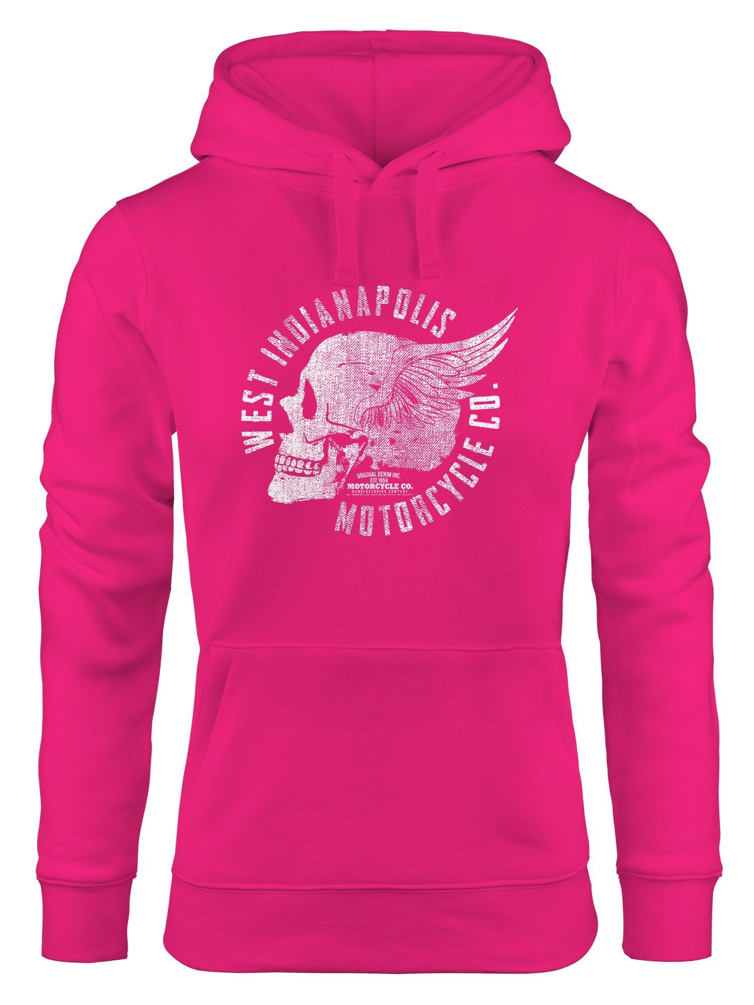 Flügel pink Neverless® Hoodie Hoodie Vintage Damen Wings Skull Totenkopf Neverless Biker Motorrad