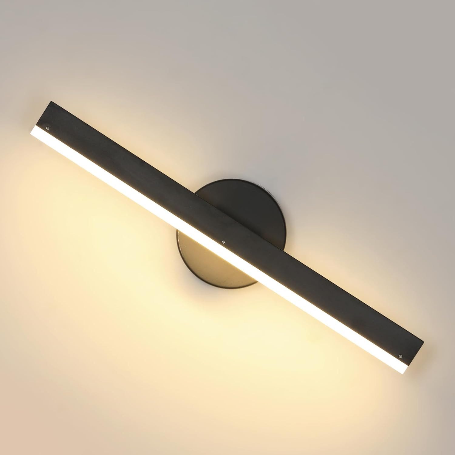 Goeco Wandleuchte Moderne drehbare Wandleuchte, 12W, Schwarz rechteckig, LED, Warm, 38×10×6 cm, für Wohnzimmer, Schlafzimmer