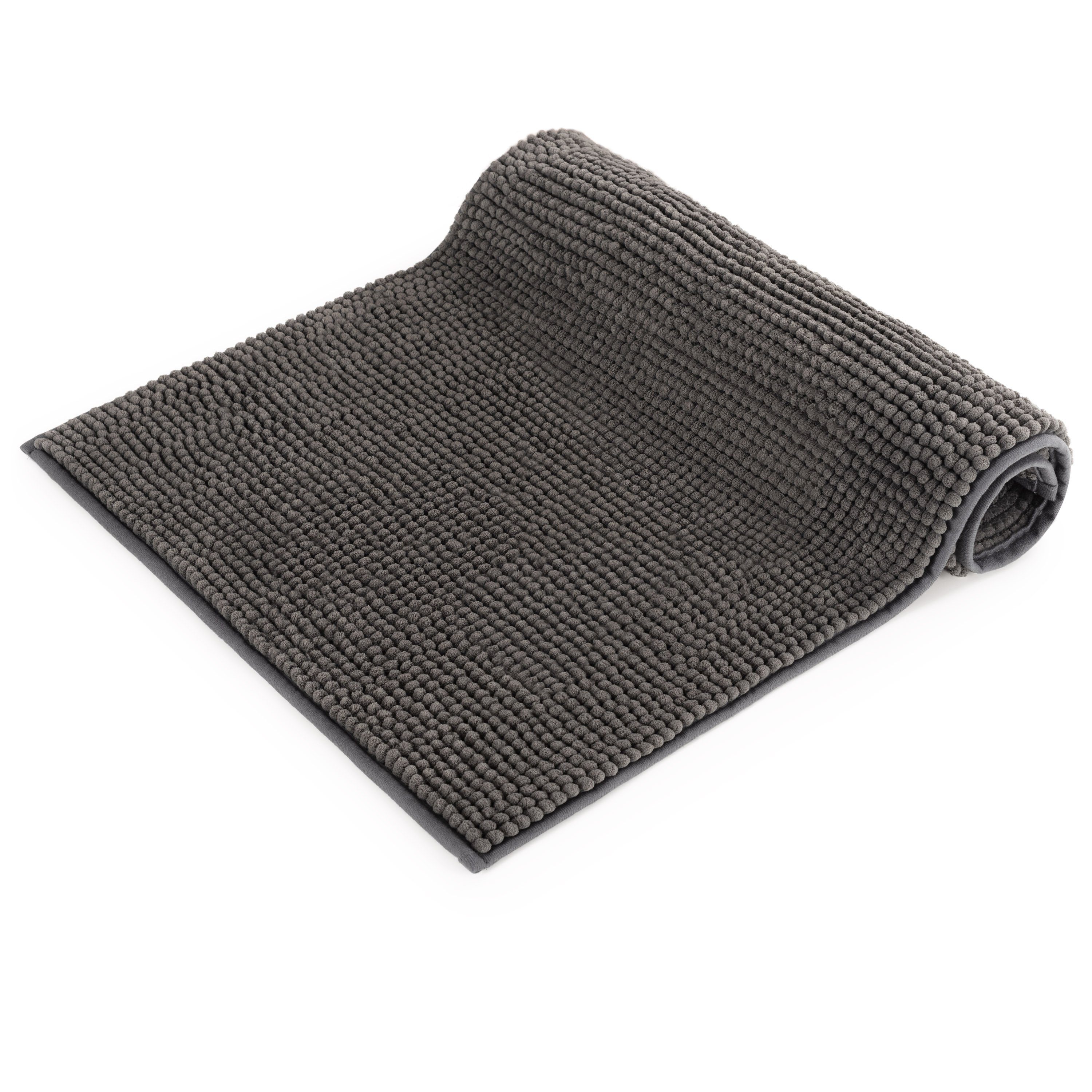 Badteppich Chenille – Saugfähig, Ultraweich Und Rutschfest, 80x50 Cm In Dunkelgrau