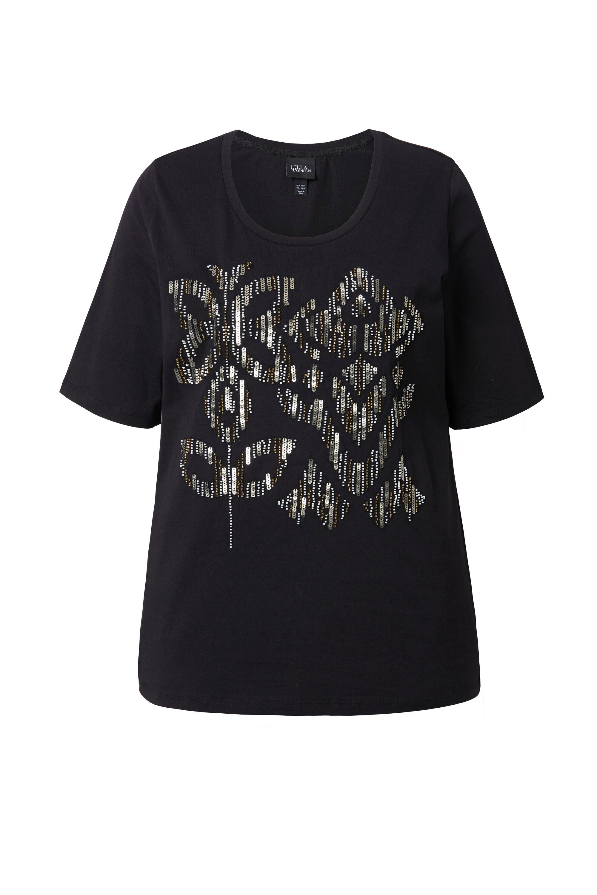 Ulla Popken T-Shirt T-Shirt Pailletten Classic Rundhals Halbarm günstig online kaufen