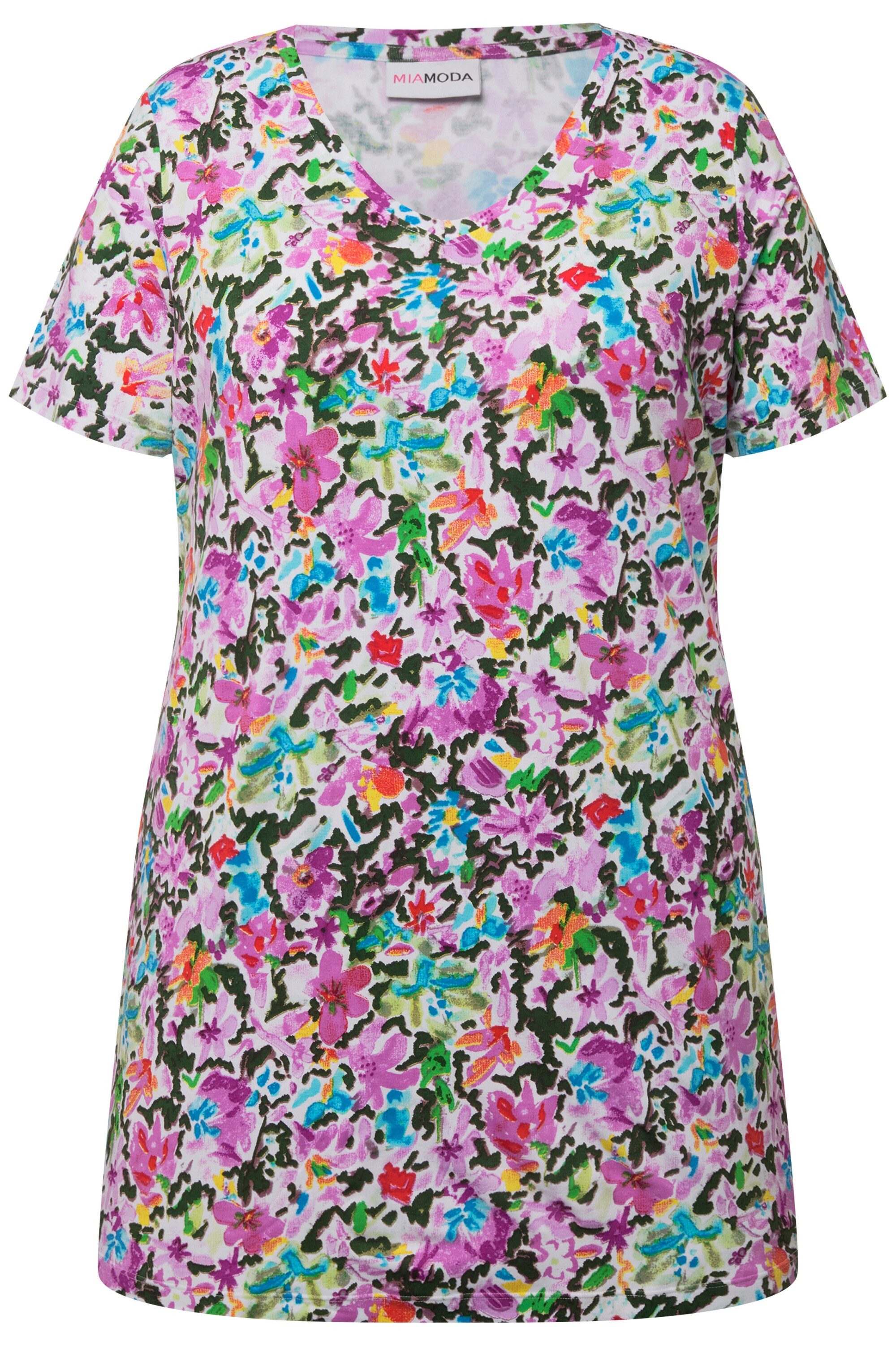 MIAMODA T-Shirt T-Shirt Blumenmuster V-Ausschnitt Halbarm günstig online kaufen