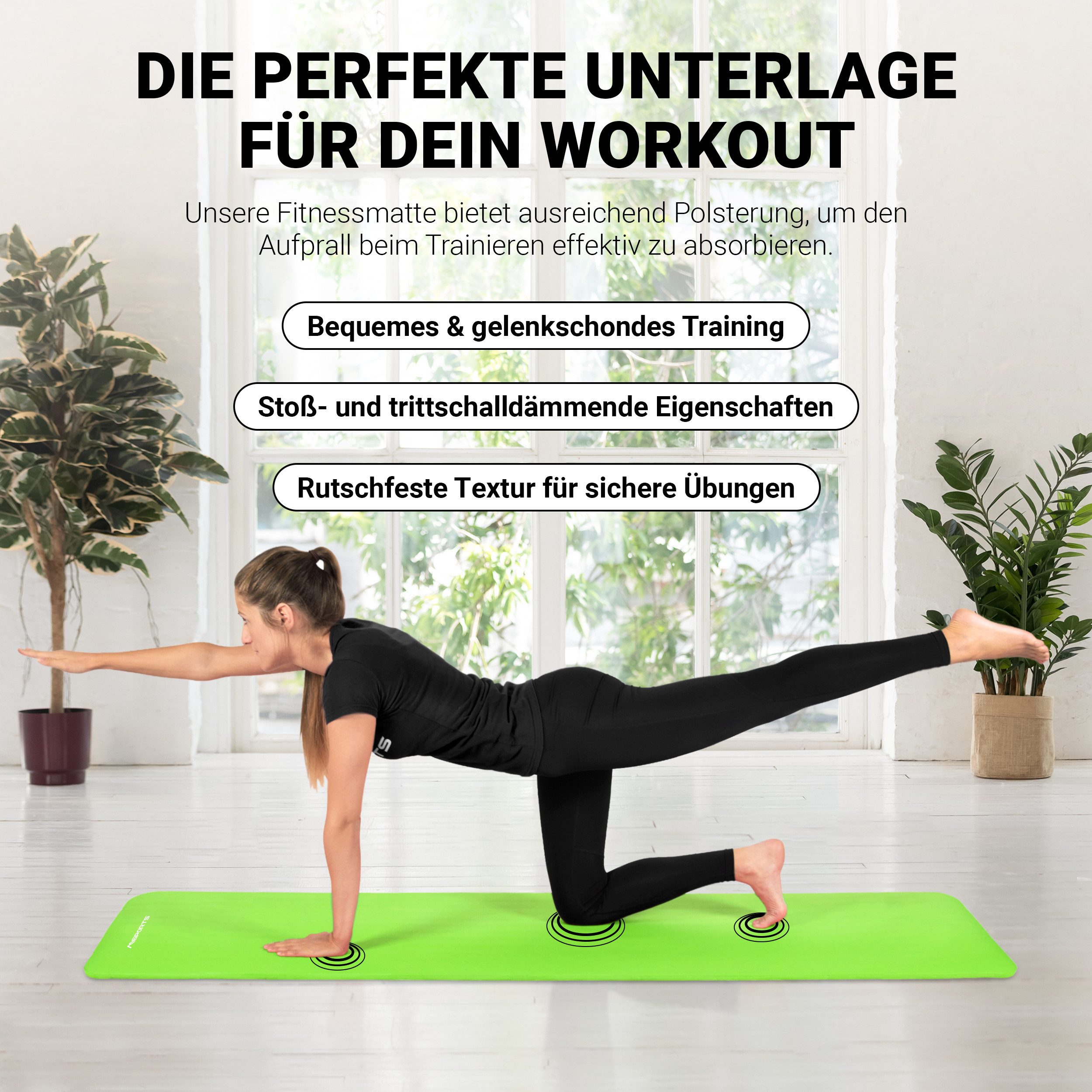 MSports® Gymnastikmatte Yogamatte inkl. Tragegurt + Poster + Workout App