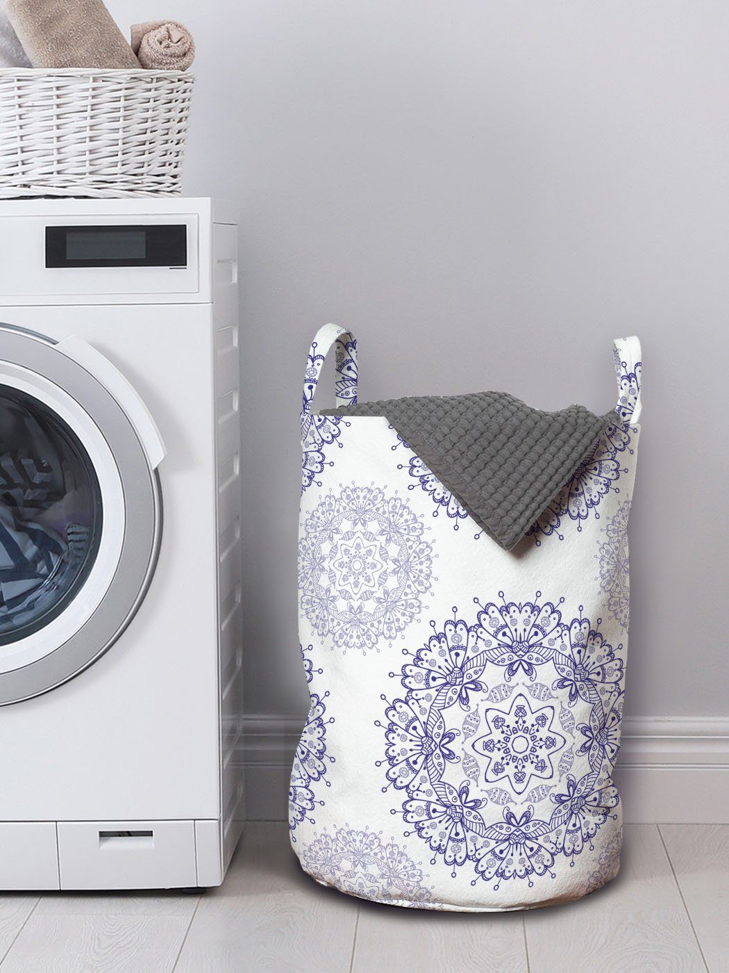 Wäschesäckchen Wäschekorb Abakuhaus mit mit Orientalisch Waschsalons, für Floral Mandala Kordelzugverschluss Griffen Herzen