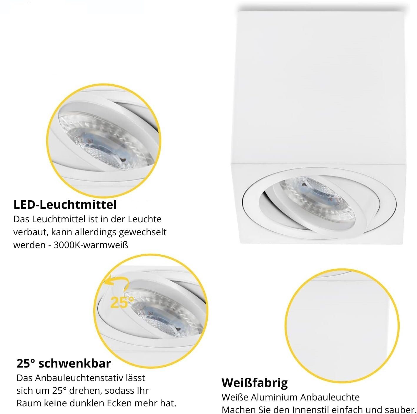 Sweet LED LED Deckenspots eckig Warmweiß, wechselbar, GU10 Deckenspot Leuchtmittel spots Deckenspots, weiß Aufbauspot 7W Deckenaufbauleuchte, Aufbaustrahler, Aluminium