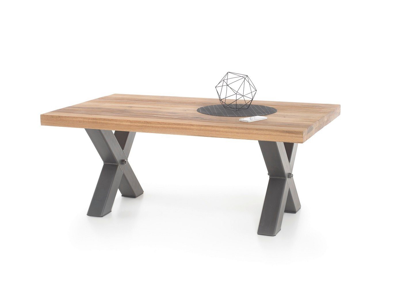 MCA furniture Couchtisch Andro, Baumkante Wildeiche-massiv X-Form rechteckig geölt | Couchtische