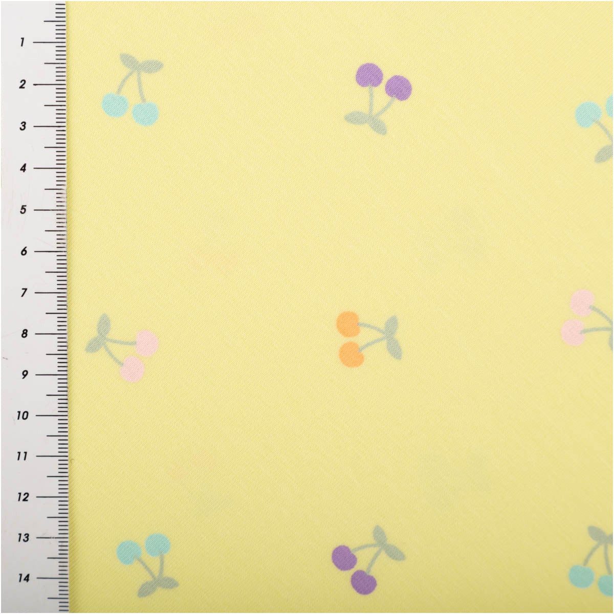 SCHÖNER LEBEN. Stoff Jersey Stoff Meterware Baumwolljersey Kirschen gelb pastell 145cm, allergikergeeignet