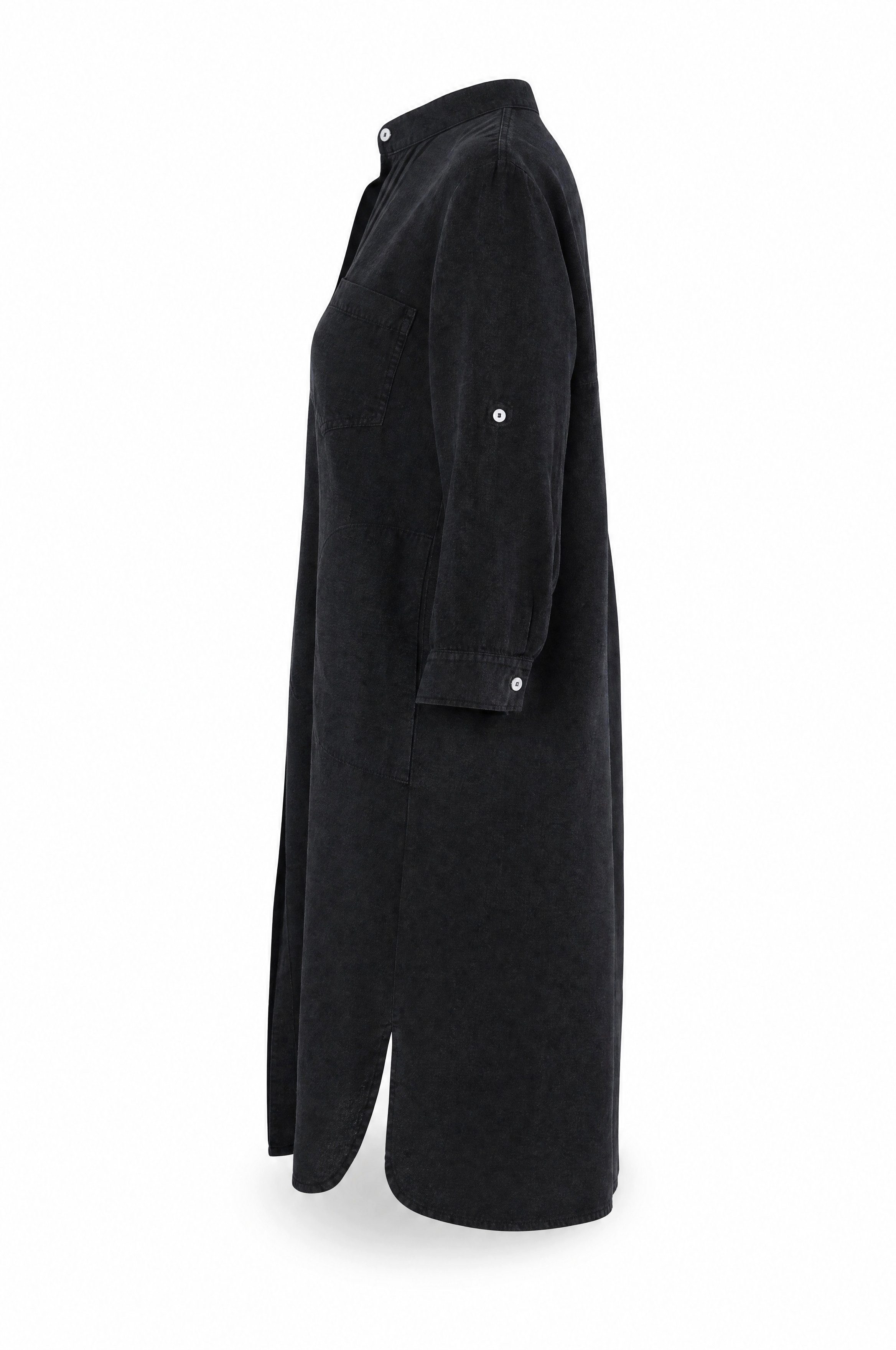 NADINE H Sommerkleid Leinenkleid im eleganten Schwarz mit Taschen und Knopfleiste