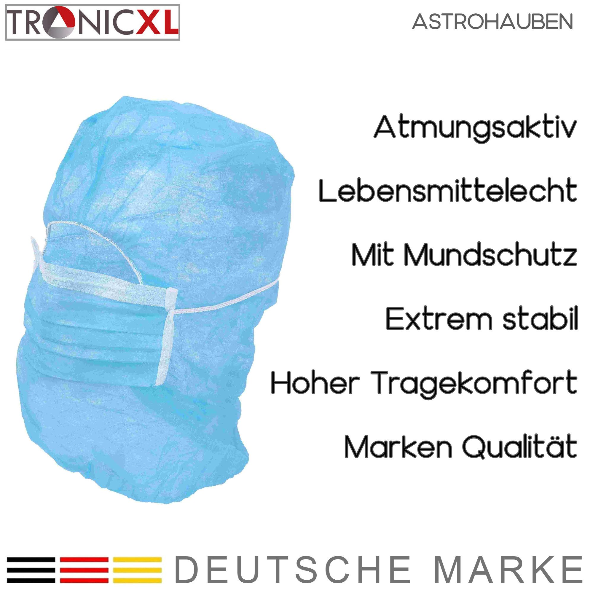 TronicXL Gesichtsmasken-Set 1000 Stück Astrohaube Haarnetz mit Mundschutz Vlieshaube Einweg OP, 1000-tlg., lebensmittelecht, Arbeitsschutz Schutzkleidung Kopf Gesicht Haare