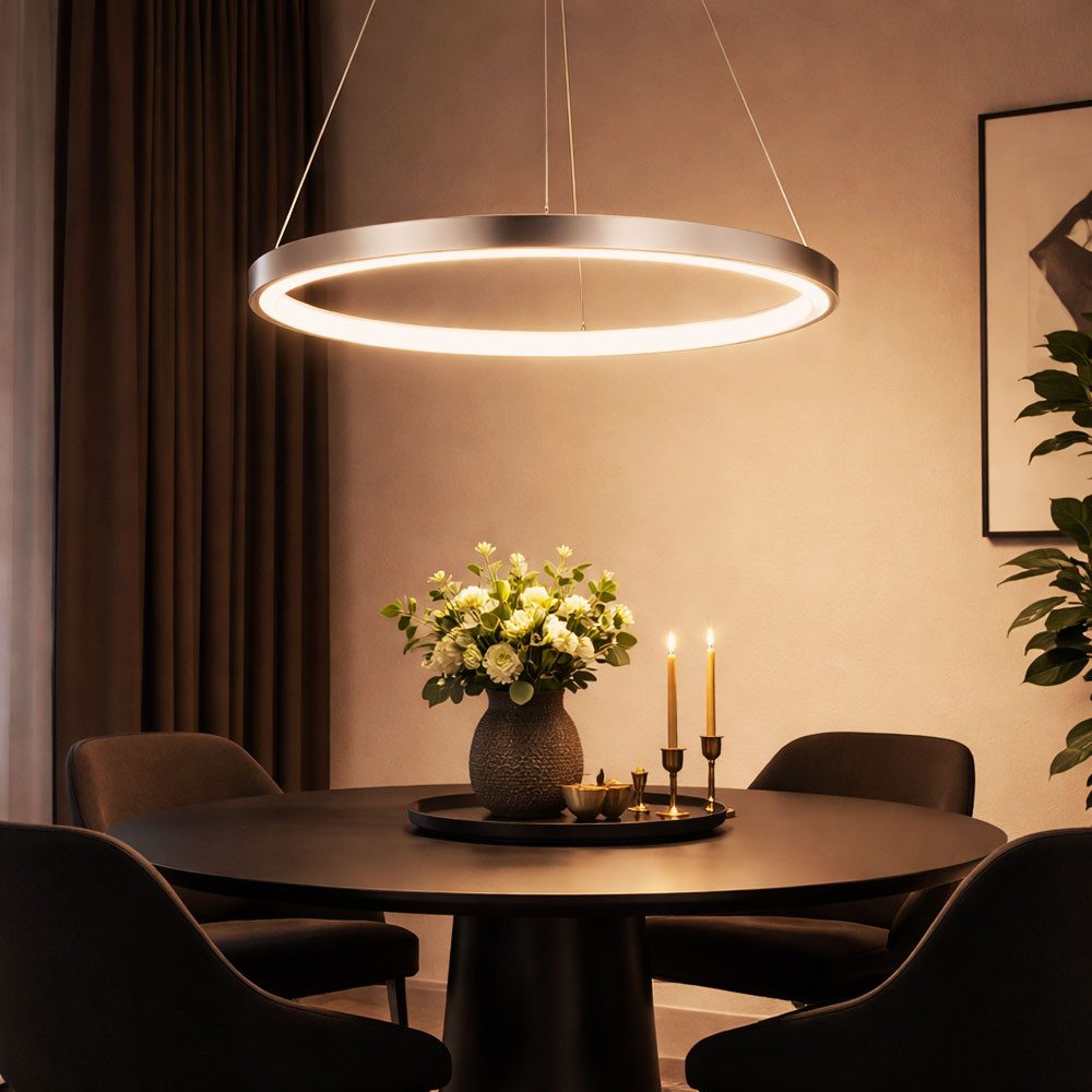 GLOBO LIGHTING LED Pendelleuchte, LED-Leuchtmittel fest verbaut, Warmweiß, Pendelleuchte Ring silber Hängeleuchte rund LED