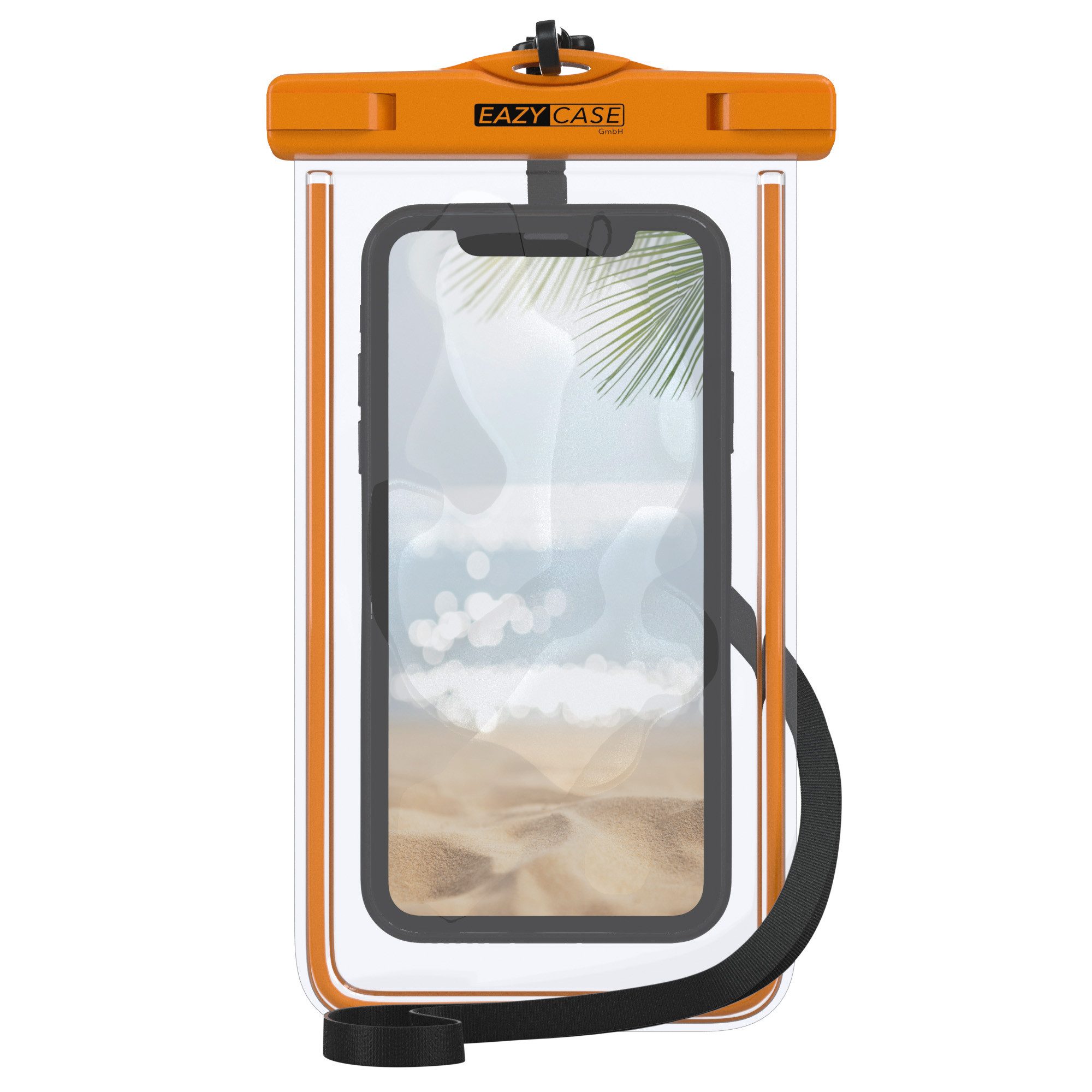 EAZY CASE Handyhülle Universale Unterwasser-Tasche für viele Modelle 3,5 - 6,0 Zoll, wasserdichte Schutzhülle Handytasche mit Band wasserfeste Hülle Orange