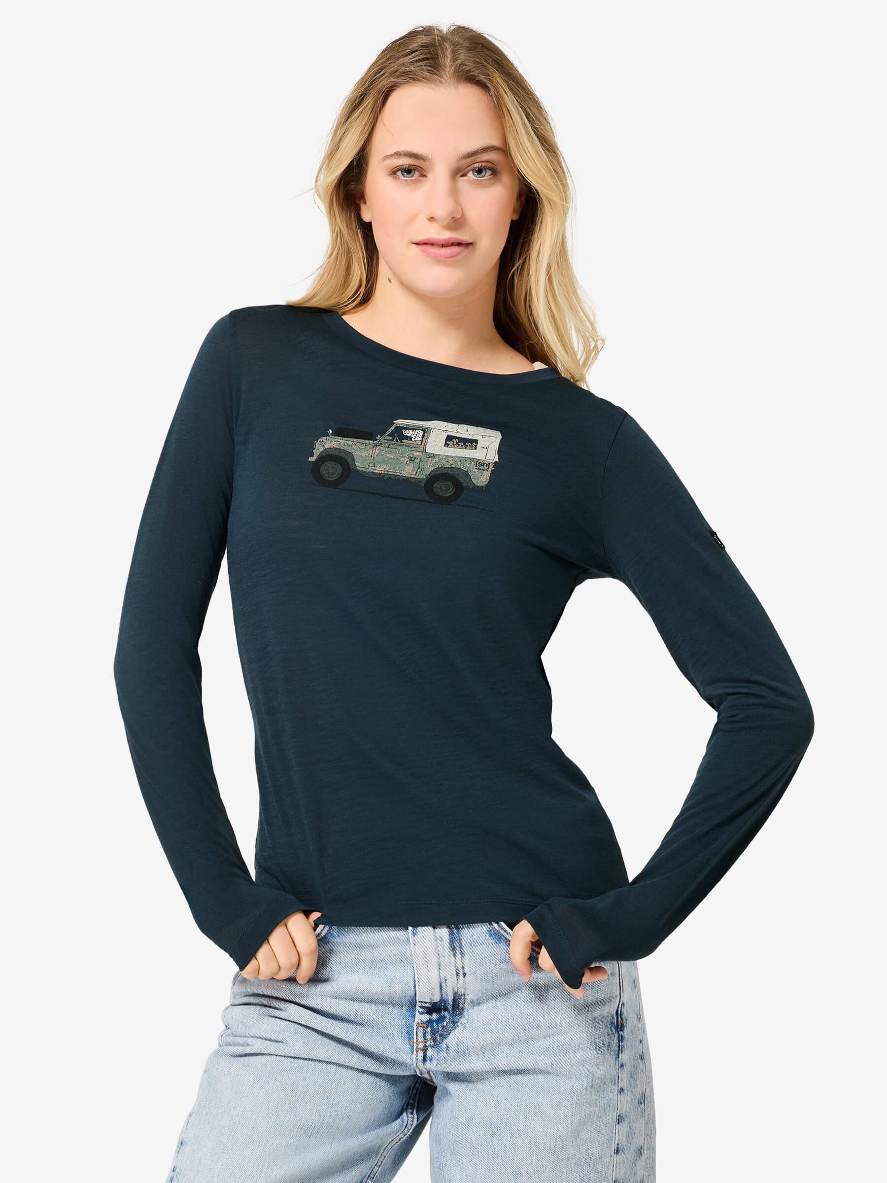 SUPER.NATURAL Langarmshirt für Damen,Merino W DOG EXCURSION LS mit Tier-Motiv, atmungsaktiv