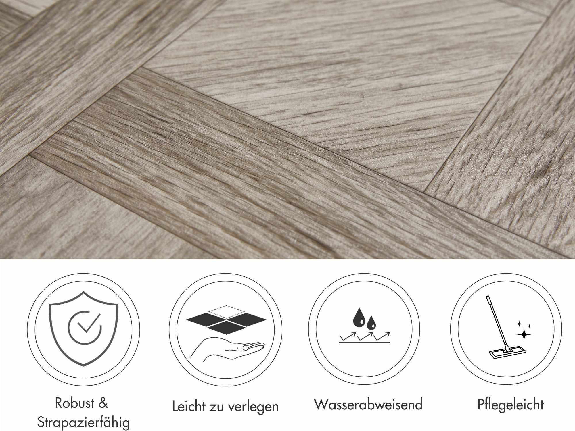 misento Vinylboden Cube in Holzoptik, für Feuchtraum- und Privatbereiche, PVC Bodenbelag Meterware 200/400 cm Breite, 2,8 mm Stärke
