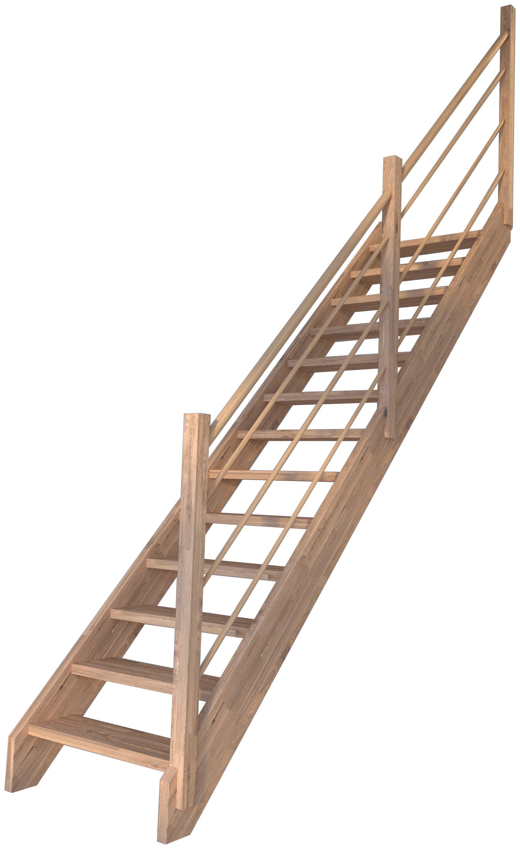 Rechts, cm, Durchgehende Geschosshöhen Holz-Holz 280 Wangenteile Systemtreppe Design offen, Geländer bis Stufen Starwood Massivholz für Mykonos,