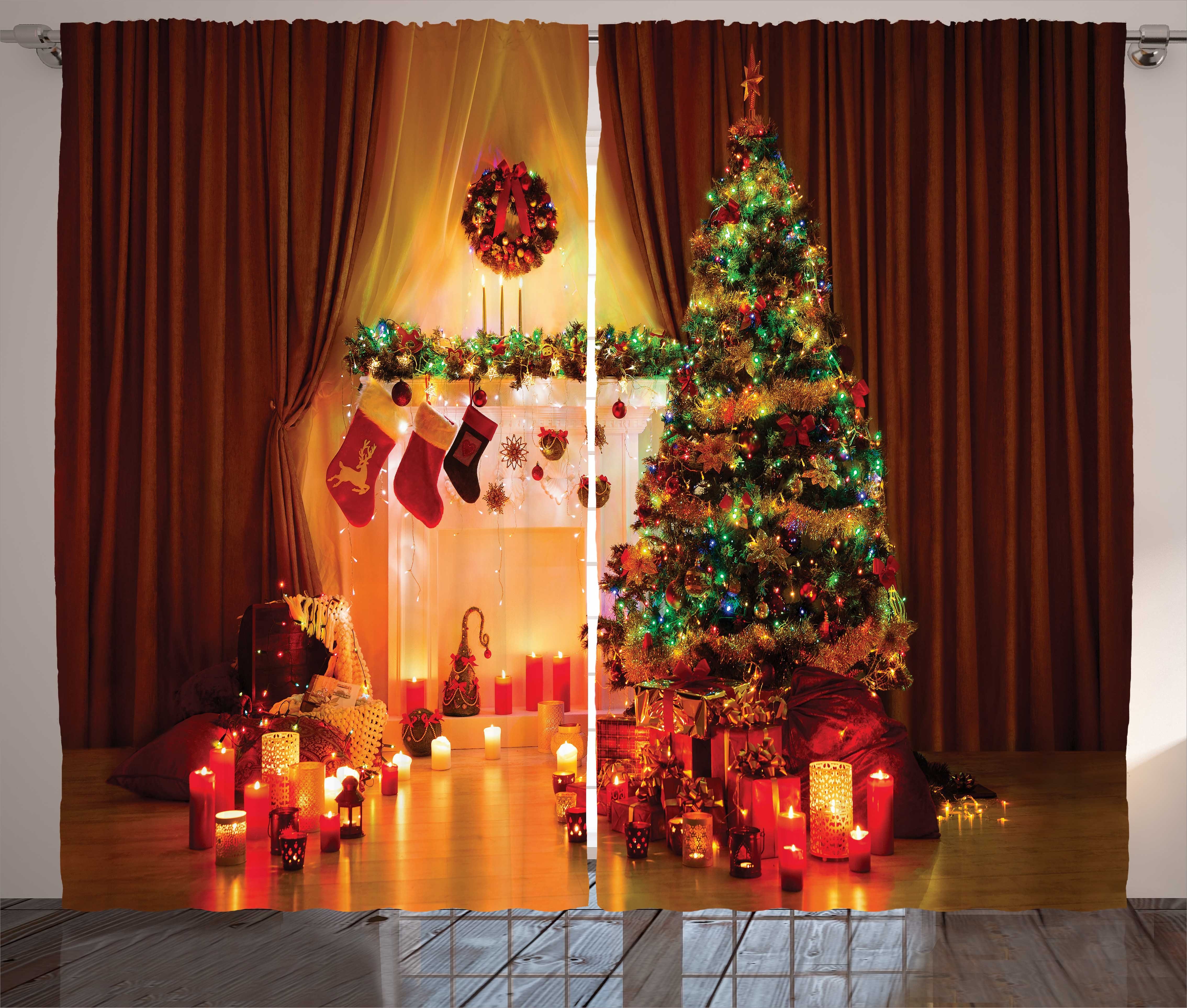 Gardine Schlafzimmer Kräuselband Vorhang mit Schlaufen und Haken, Abakuhaus, Weihnachten Tree Festliche Geschenke
