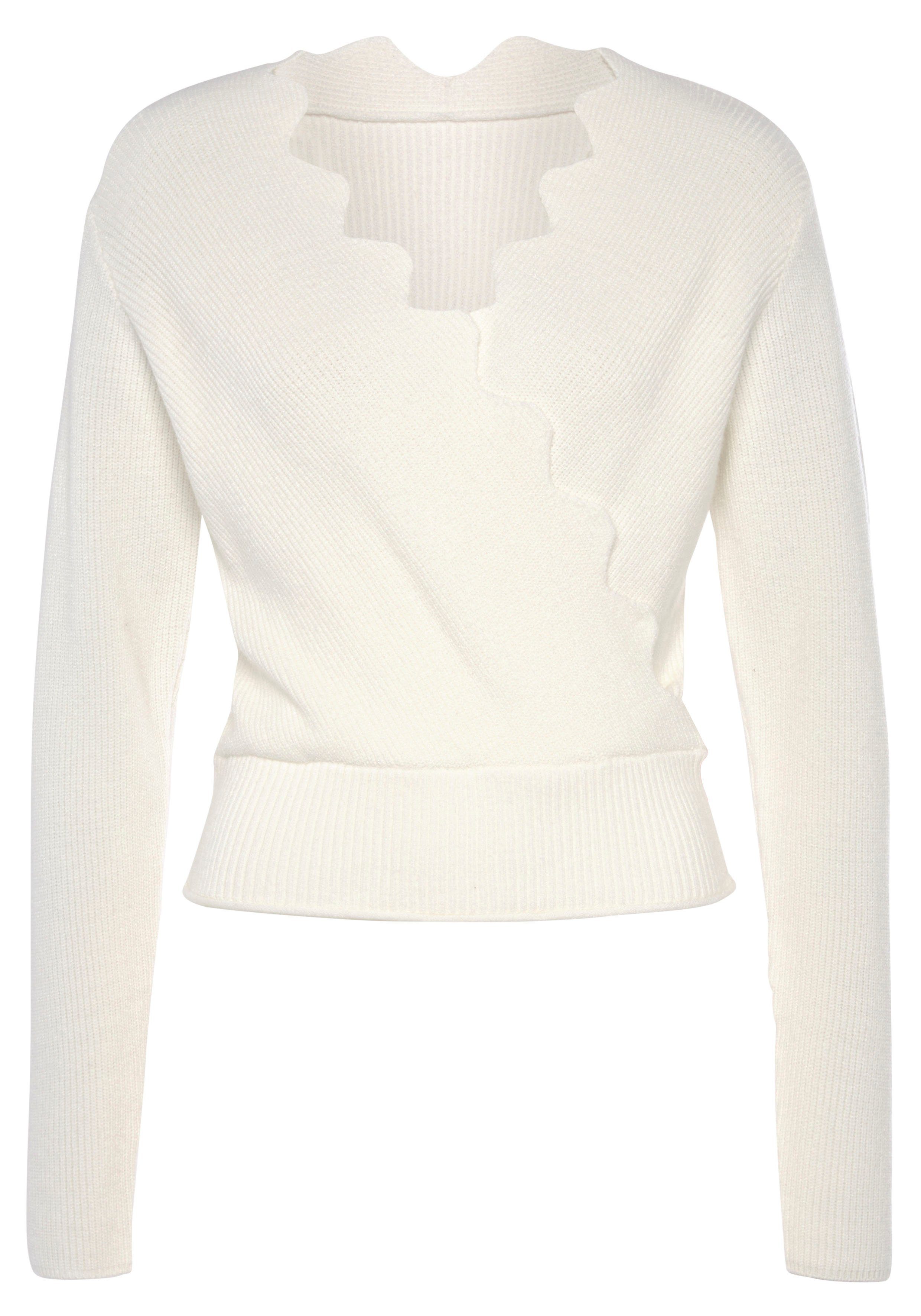 LASCANA Strickpullover mit Wellenkante und Wickeloptik modischer Damenpullover mit besonderem Ausschnitt, weicher Strick – Bild 2 von 5