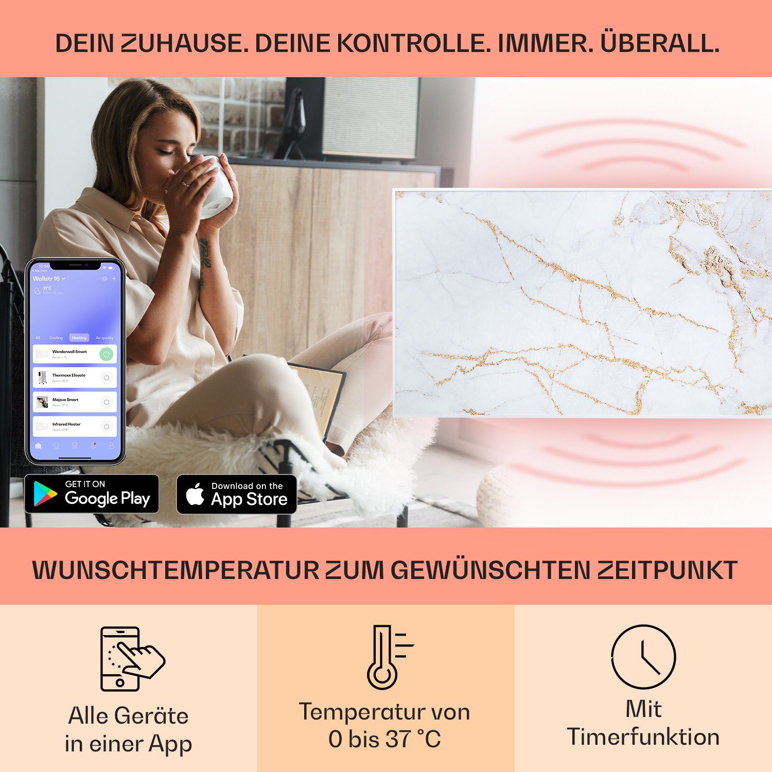 Klarstein Heizkörper Wonderwall Air Art Smart, elektrische Infrarot Wandheizung Thermostat Bild Heizung elektrisch – Bild 5 von 5