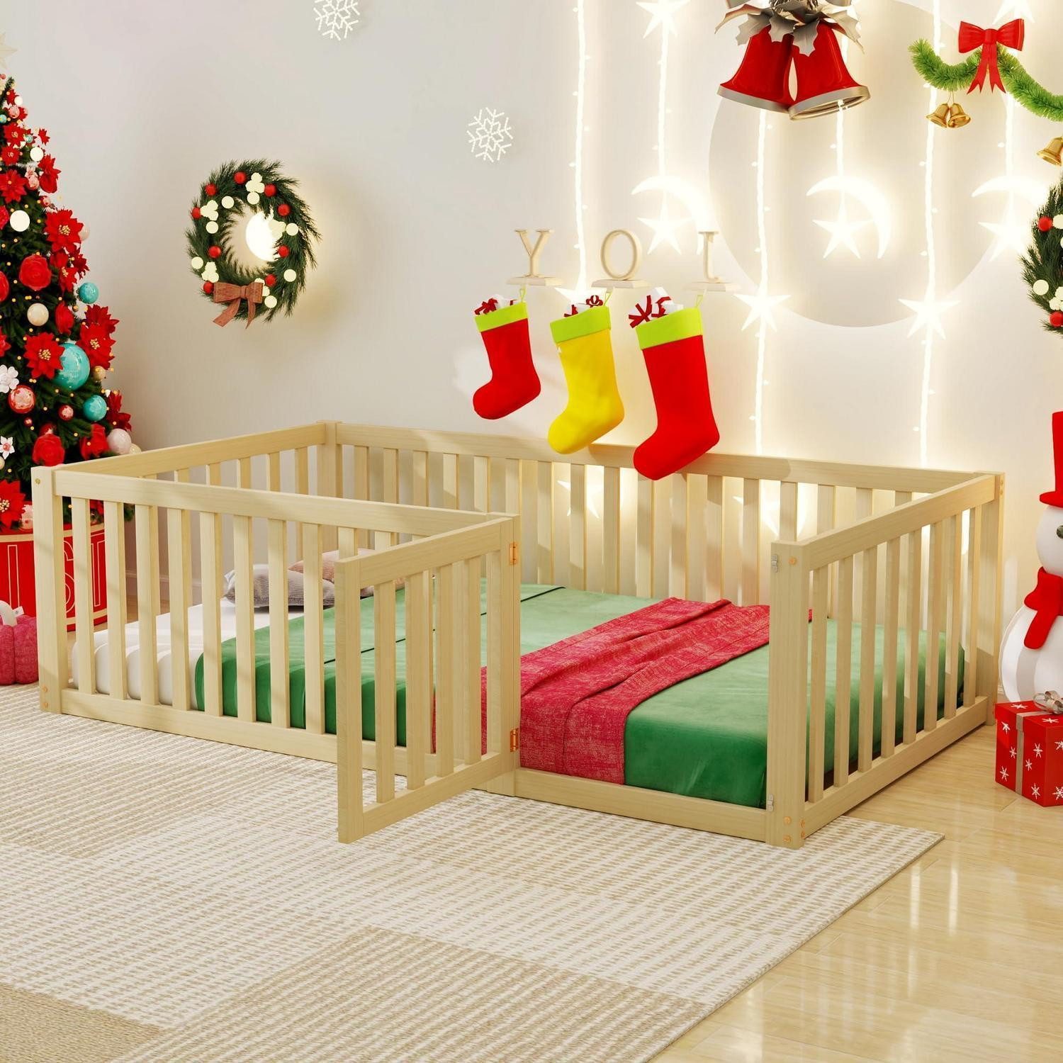 LuxusKollektion Spielbett Kinderbett 90x200 cm mit Zaun