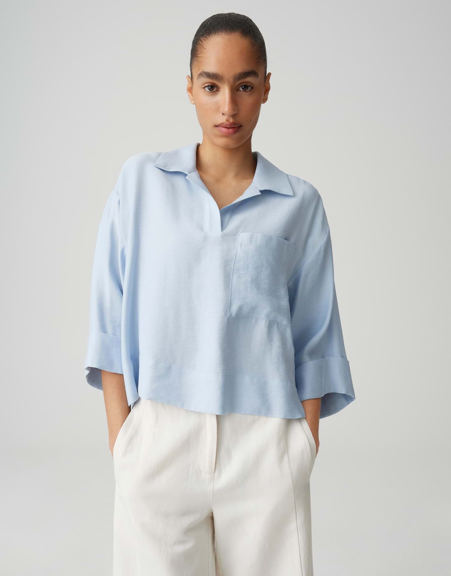 OPUS Hemdbluse Felmara mit dezenter Twillstruktur Aufschlag am Ärmel, aufgesetzte Brusttasche, dezenter Schimmer