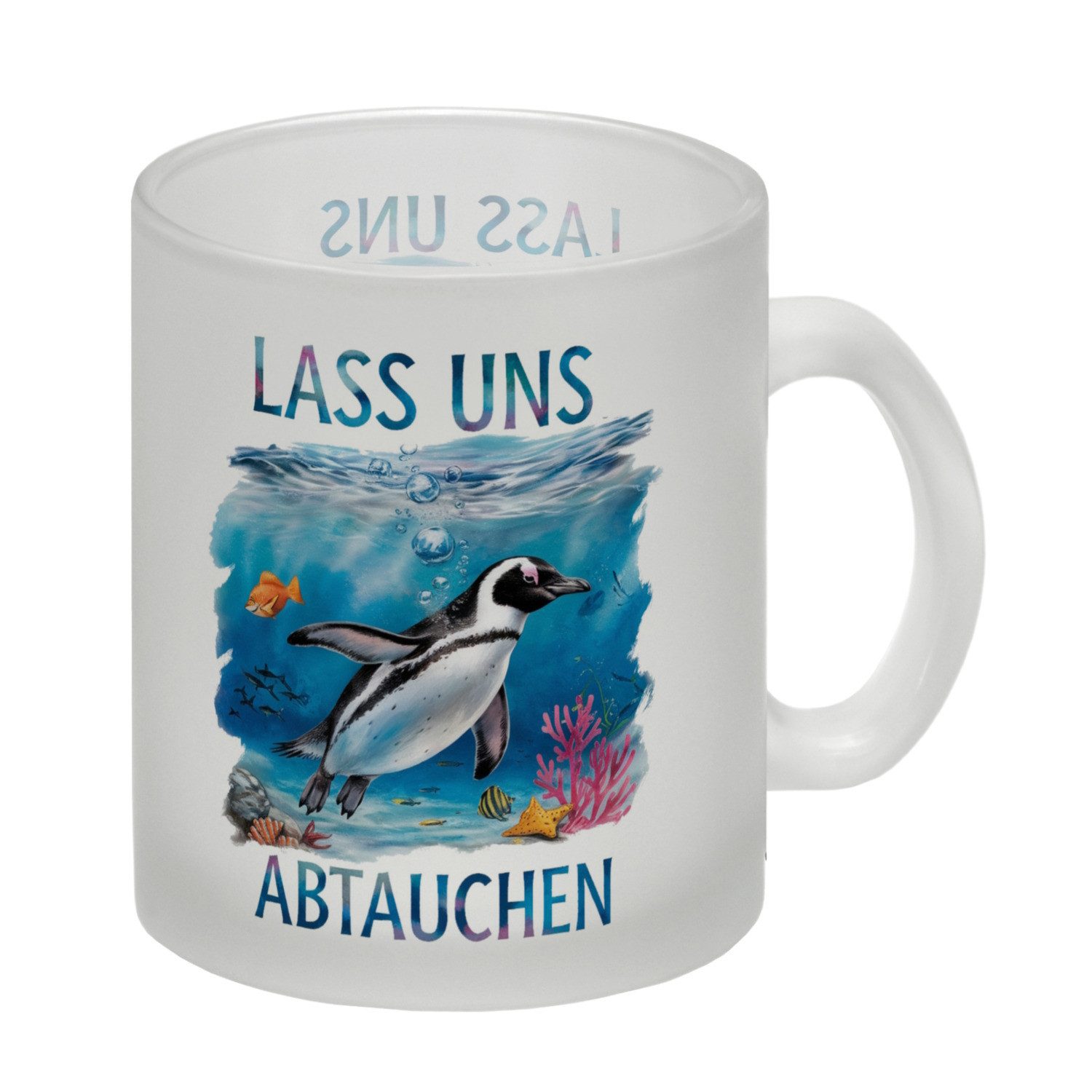 Tasse Lass uns abtauchen Pinguin Glas Tasse Unterwasserszene