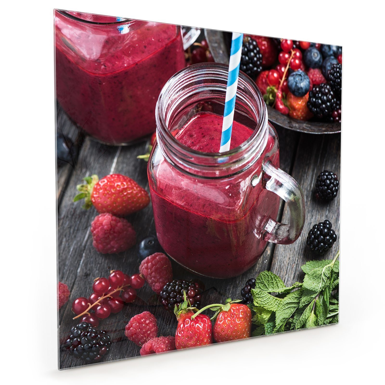 Primedeco Küchenrückwand Spritzschutz Glas Beerensmoothie