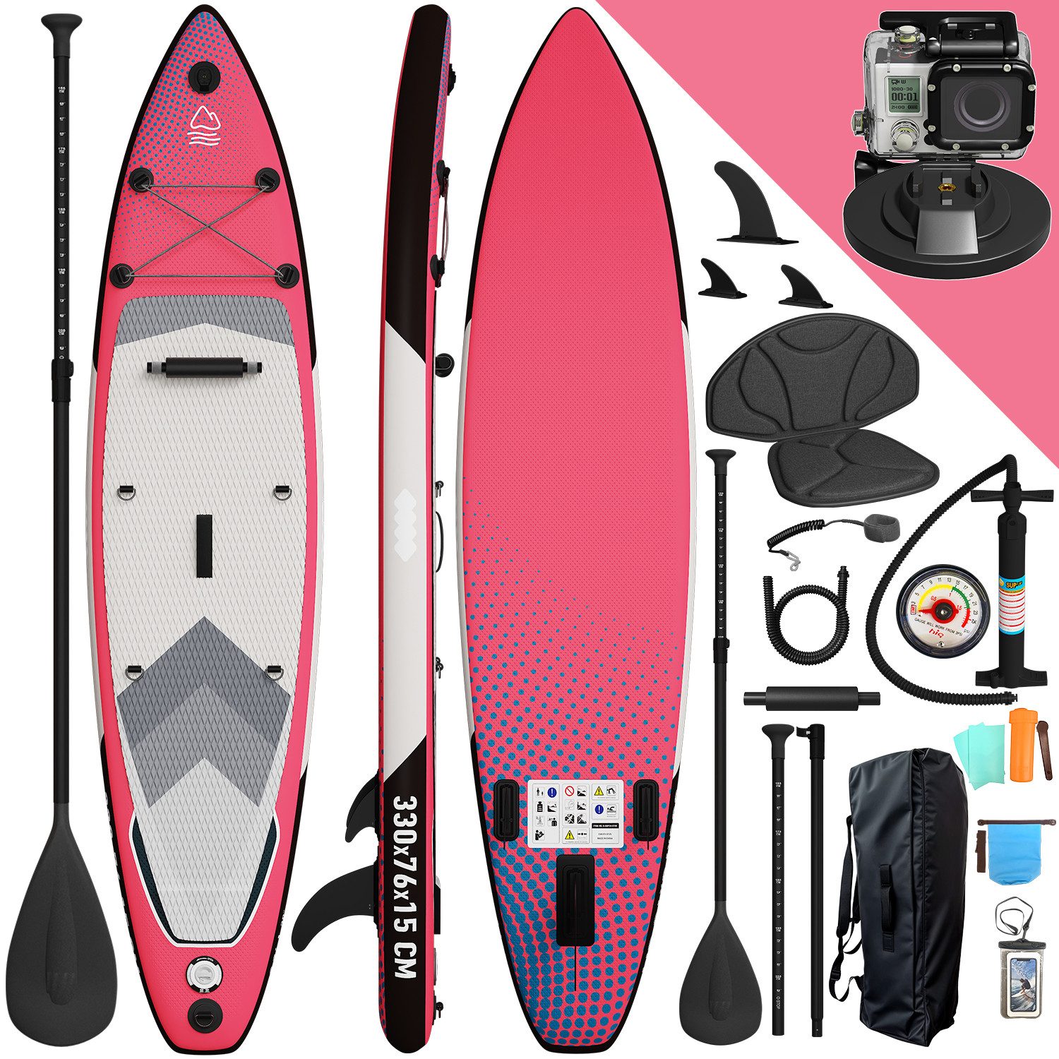 HOMALL Inflatable SUP-Board Stand-Up Paddle Board 330*78*15cm Tragkraft bis 170Kg, (2in1 Aufblasbares,Action-Cam-Halterung)