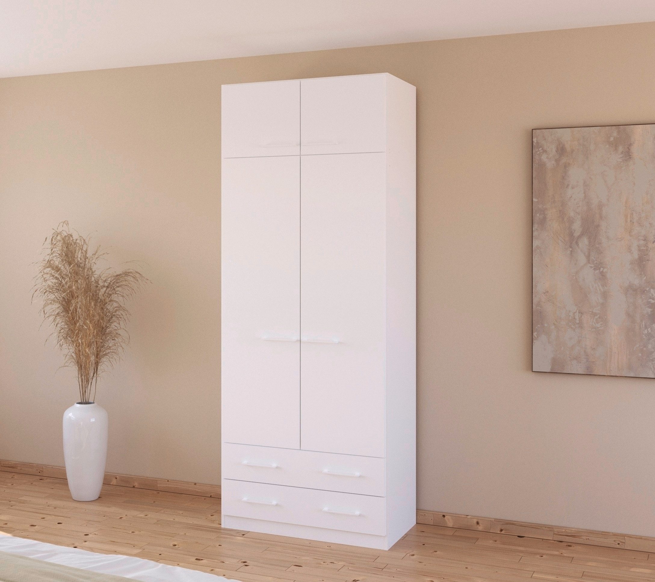 rauch Drehtürenschrank Prandon A (Set, 2-St) mit 2 Schubladen sowie Aufsatzelement, Metallgriffe in Weiß