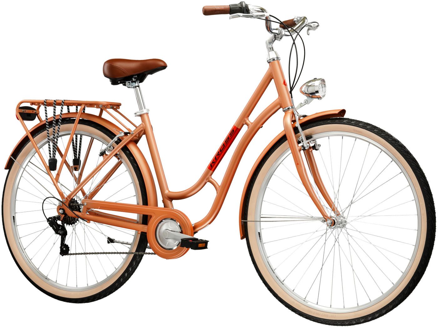 Kross Cityrad Citybike Damen 28" Sentio Classic braun 7 Gänge mit Beleuchtung 2026, 7 Gang Shimano TOURNEY TY200 Schaltwerk, Kettenschaltung, Rahmen aus Aluminium Performance
