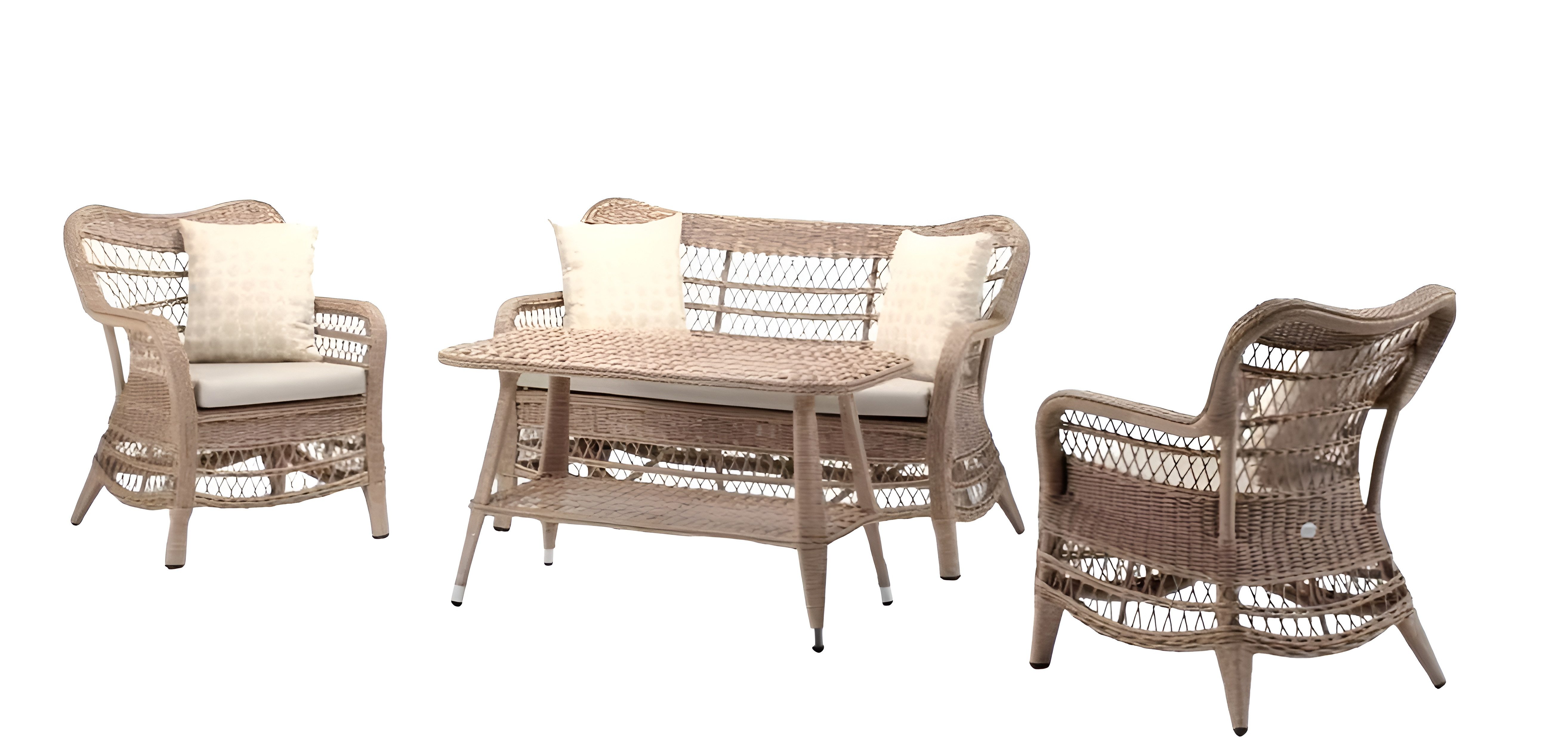 Xlmoebel Gartenlounge-Set Zeitgemäße Beige Gartenmöbel Luxus Lounge-Set mit Tisch, Hocker, (4tlg Set(Sofa 2 Sitzer+2x Sessel+Couchtisch), Hergestellt in Europa