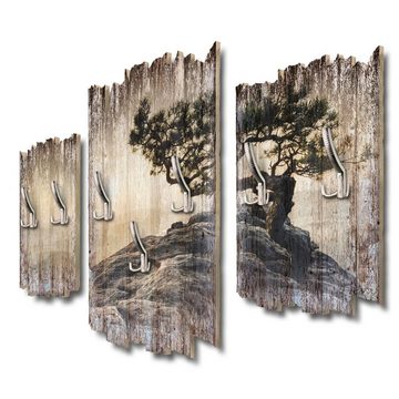 Kreative Feder Wandgarderobe Dreiteilige Wandgarderobe Einsamer Baum (3 St), Dreiteilige Wandgarderobe aus Holz