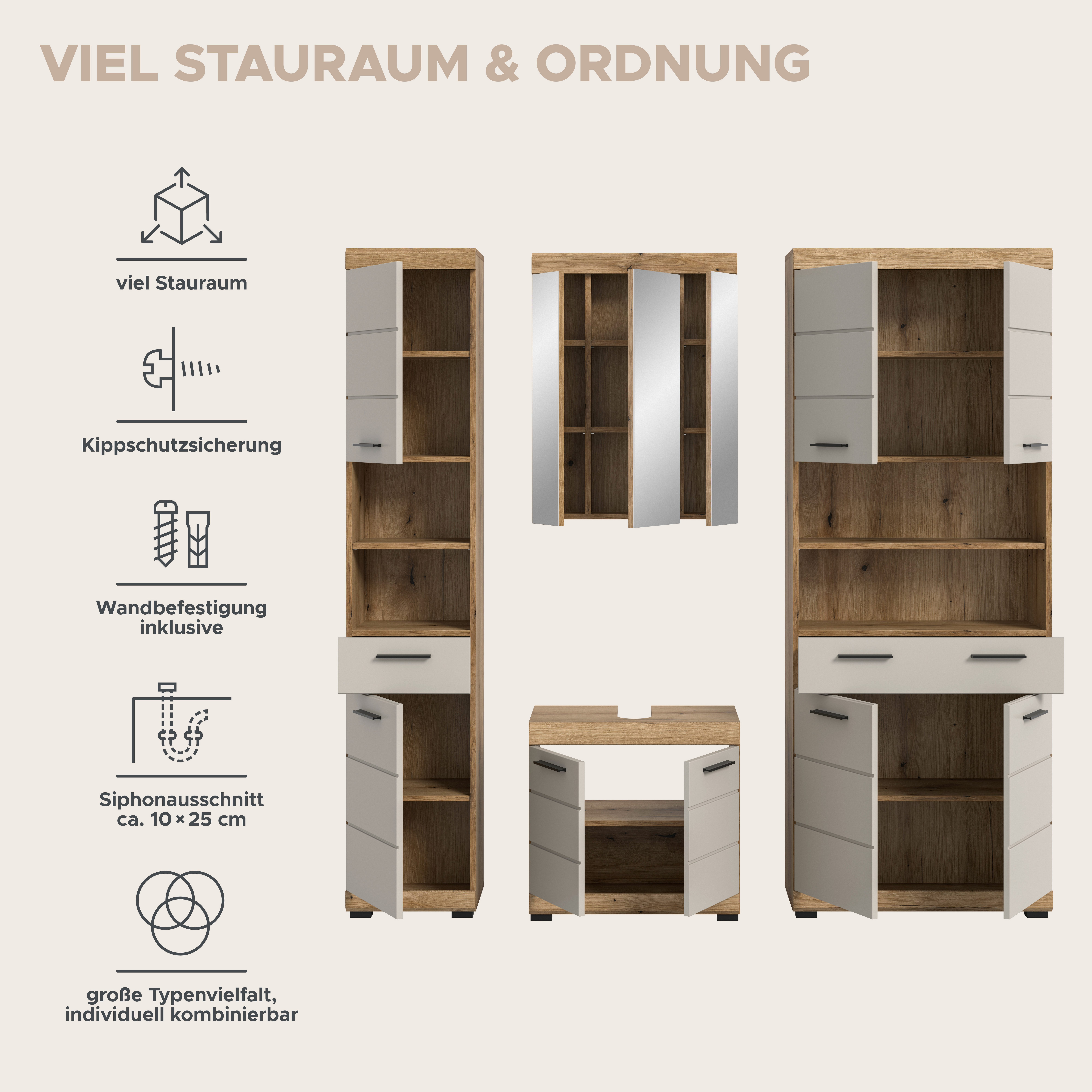 welltime Badmöbel-Set Siena, 4 teilig, bestehend aus:, (Set, TOPSELLER)
