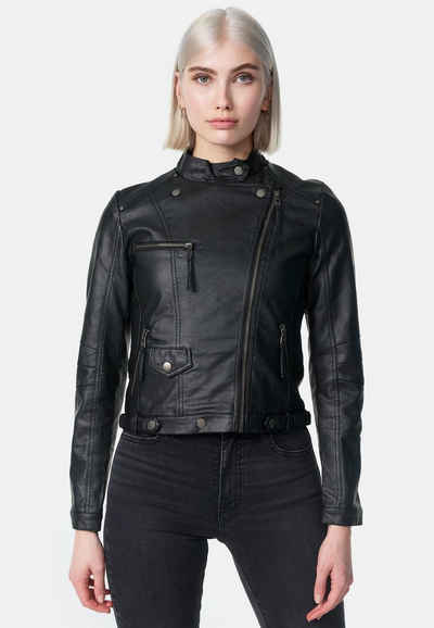 Starshocker Lederimitatjacke SS01 (Biker Look Faux Leather Jacke) mit schrägem Reißverschluss