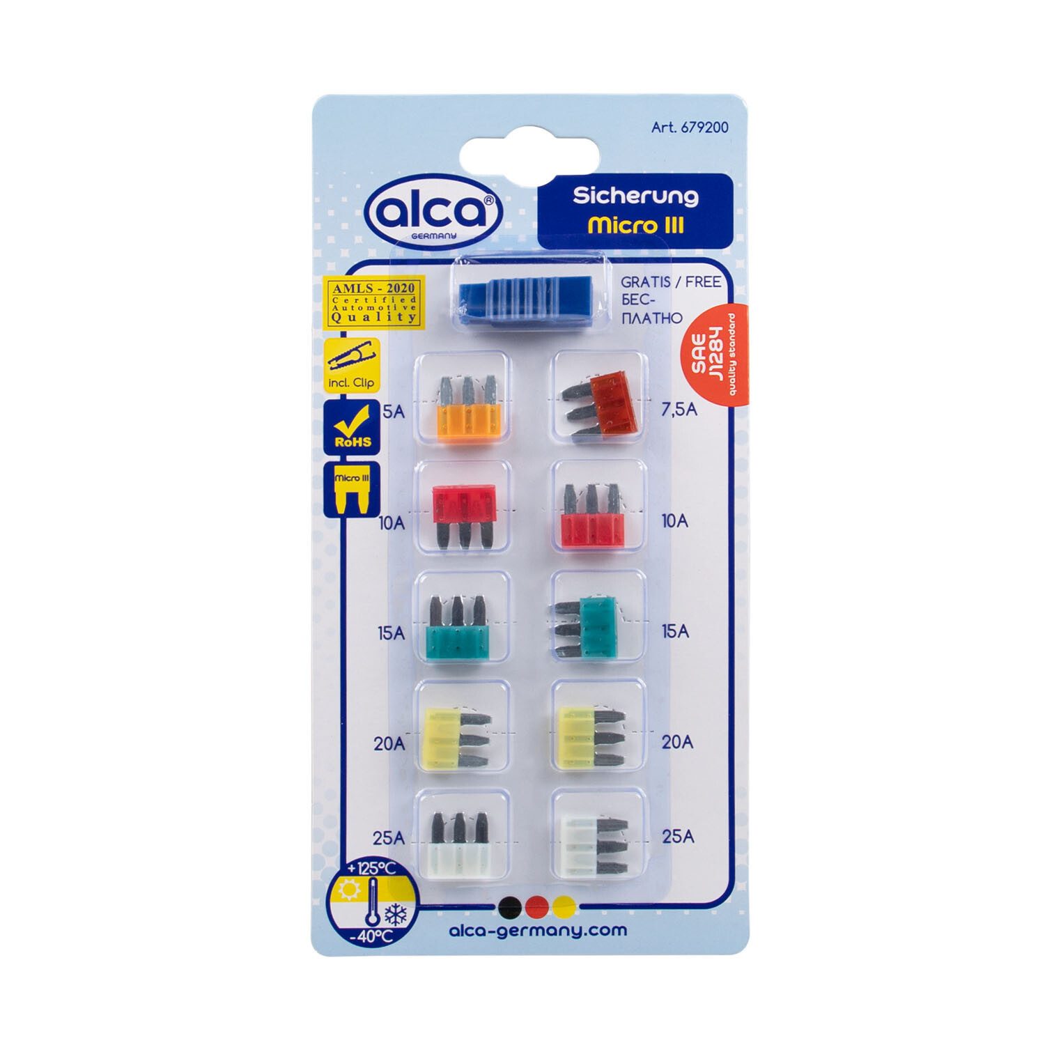alca Sicherheitsrelais Micro 3 Sicherungen 5 - 25 A; 10 St. Blister Auto 3-Pin 10er Set, (10-St)
