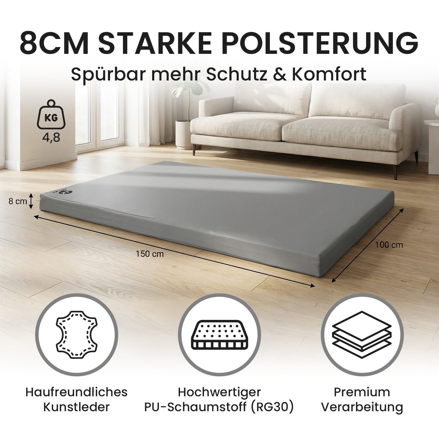 Jeflex Weichbodenmatte Jeflex Turnmatte 150 x 100 x 8 cm Fitness Weichbodenmatte Sportmatte, 150cm x 100cm x 8cm, Made in Germany