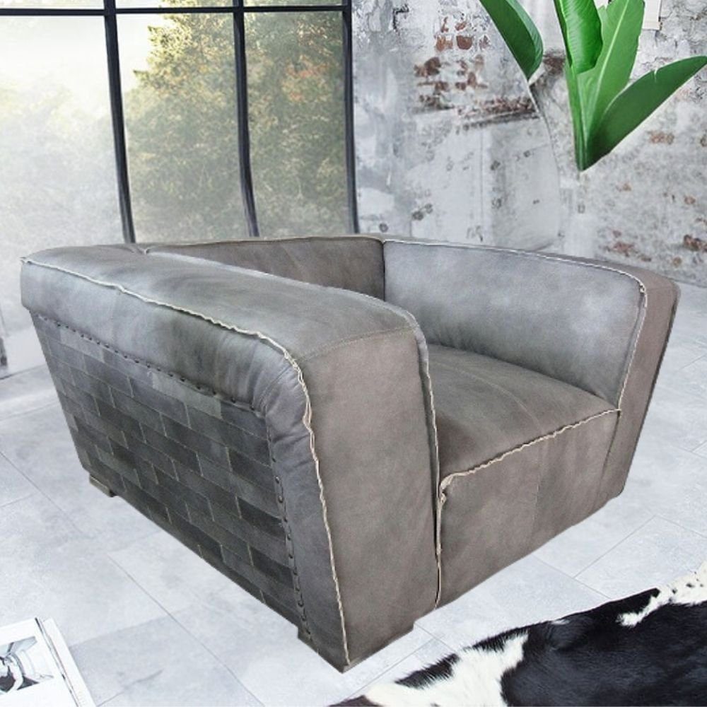 LebensWohnArt Sessel Premium Ledersessel TITAN vintage-grey 131x110cm Rindsleder