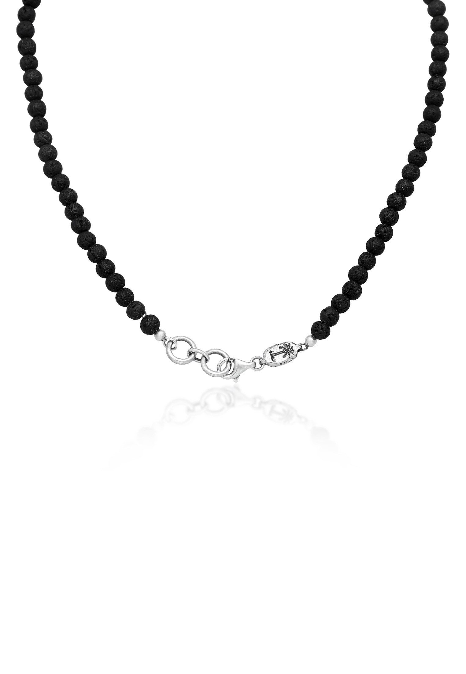 HAZE & GLORY Silberkette Lava Edelstein - Black Rock 925 Silber, Palme