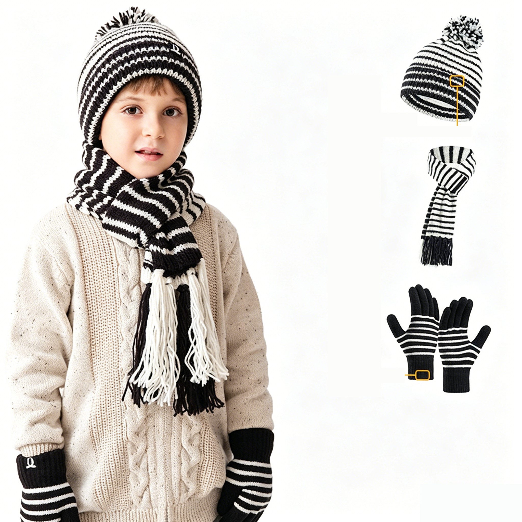 nsihing Filzhut Mütze & Schal Kinder Unisex Schal Mütze Handschuhe Set (Wintermütze, Schal, Handschuhe, dreiteiliges Set)