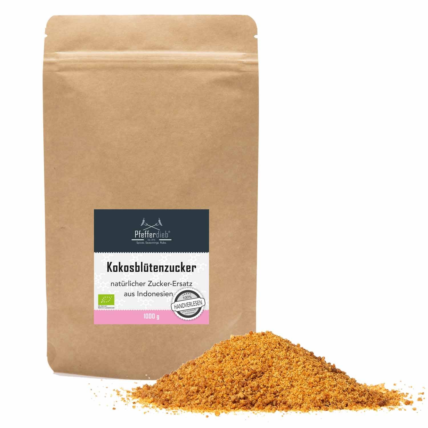 Pfefferdieb Zucker Kokosblütenzucker aus Indonesien, BIO, 1000g, Süß, feine Note von Karamell, leicht malzig