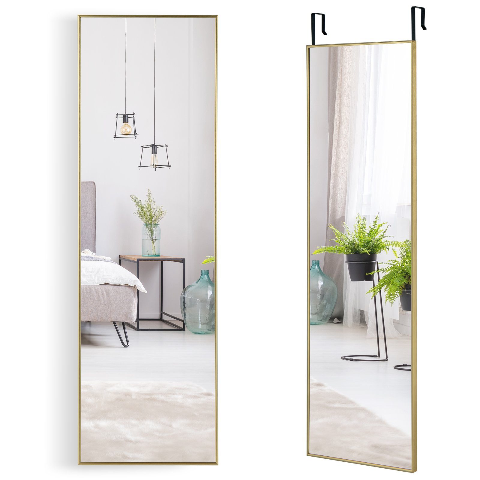 COSTWAY Wandspiegel, Ganzkörper, 37x120cm, höhenverstellbare Hängehaken, Alu