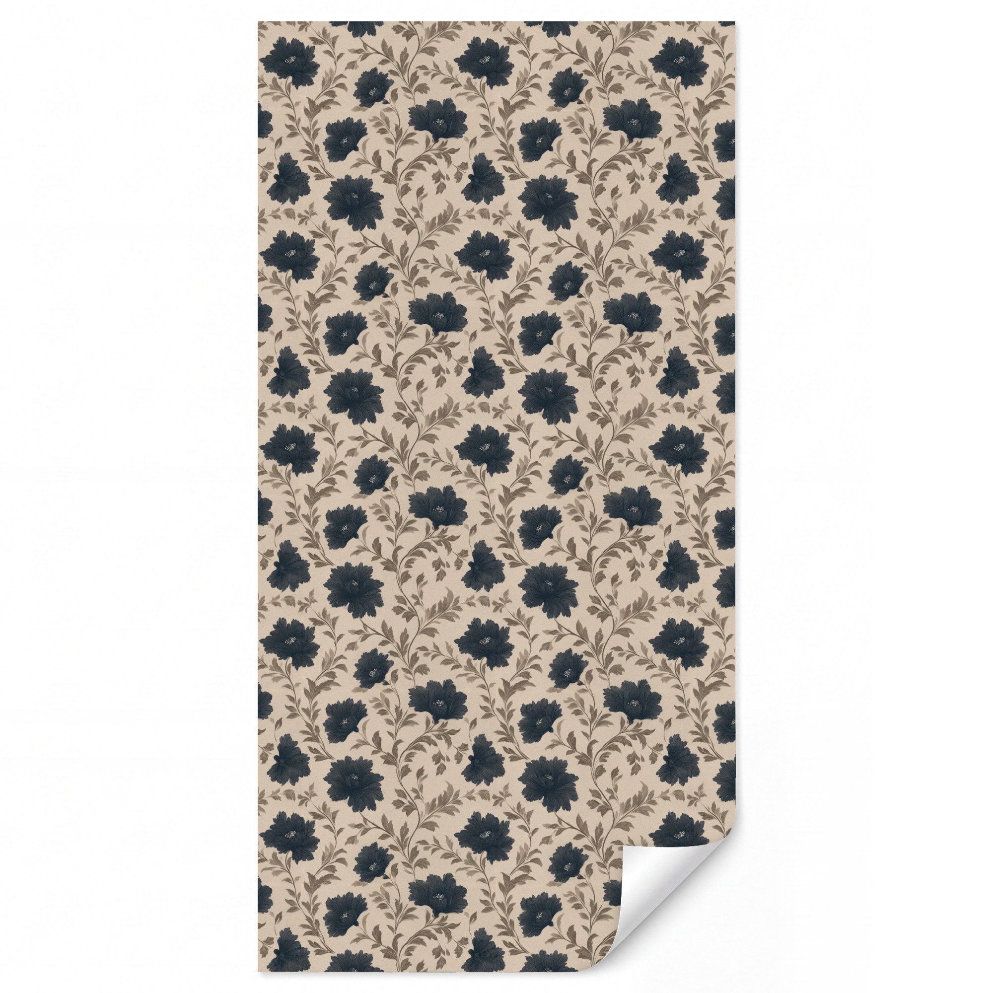OnlyWow Fototapete Motiv - Blumen - Schwarz - Beige, Matt, bedruckt, Wandtapete, Wanddekoration, Vinyl Tapete 100x220cm