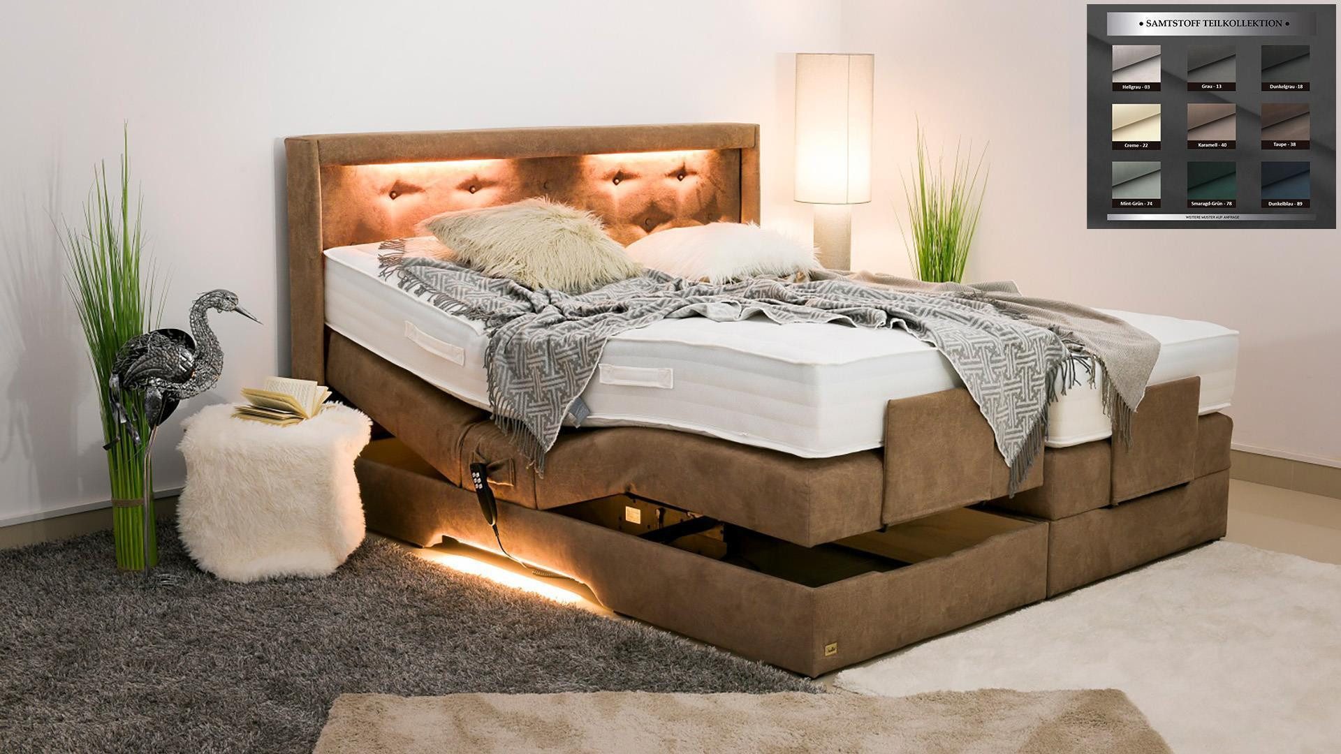 PAARA Boxspringbett Paris elektrisch verstellbar mit Motor LED alles, mit einzigartigem Belüftungssystem