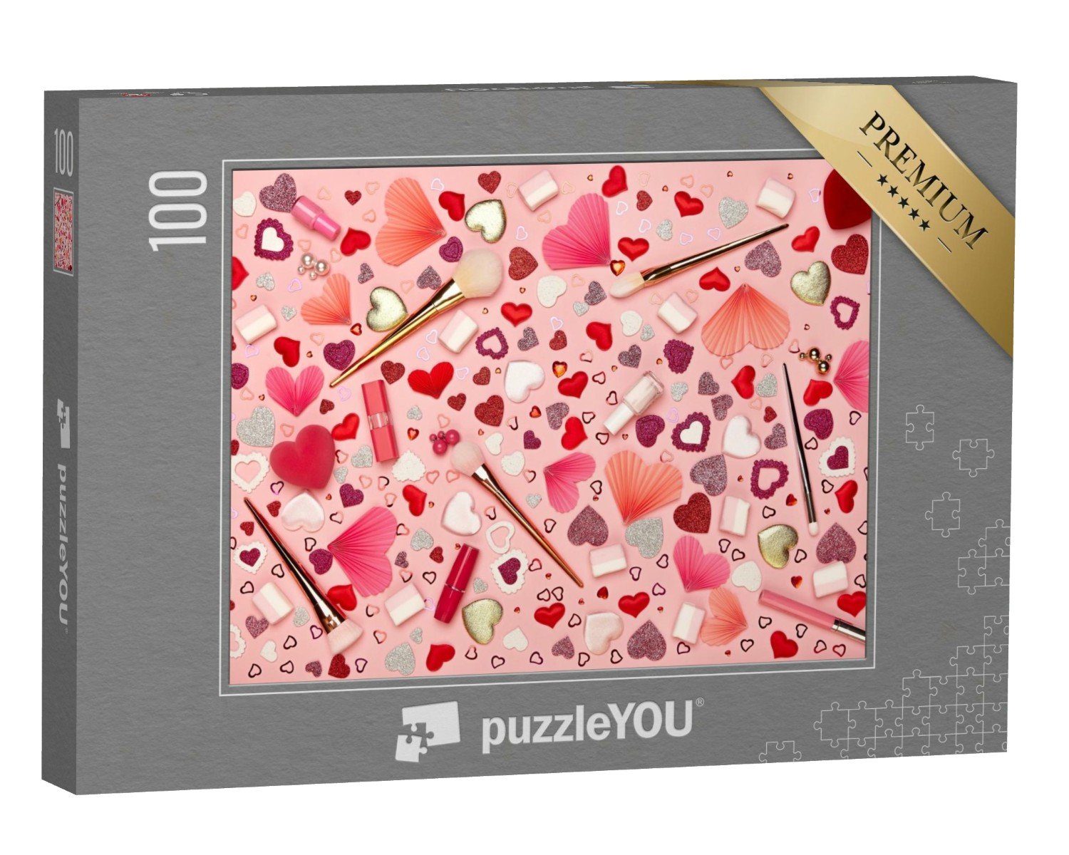 puzzleYOU Puzzle Arrangement von Make-up und Herzen, 100 Puzzleteile, puzzleYOU-Kollektionen Festtage