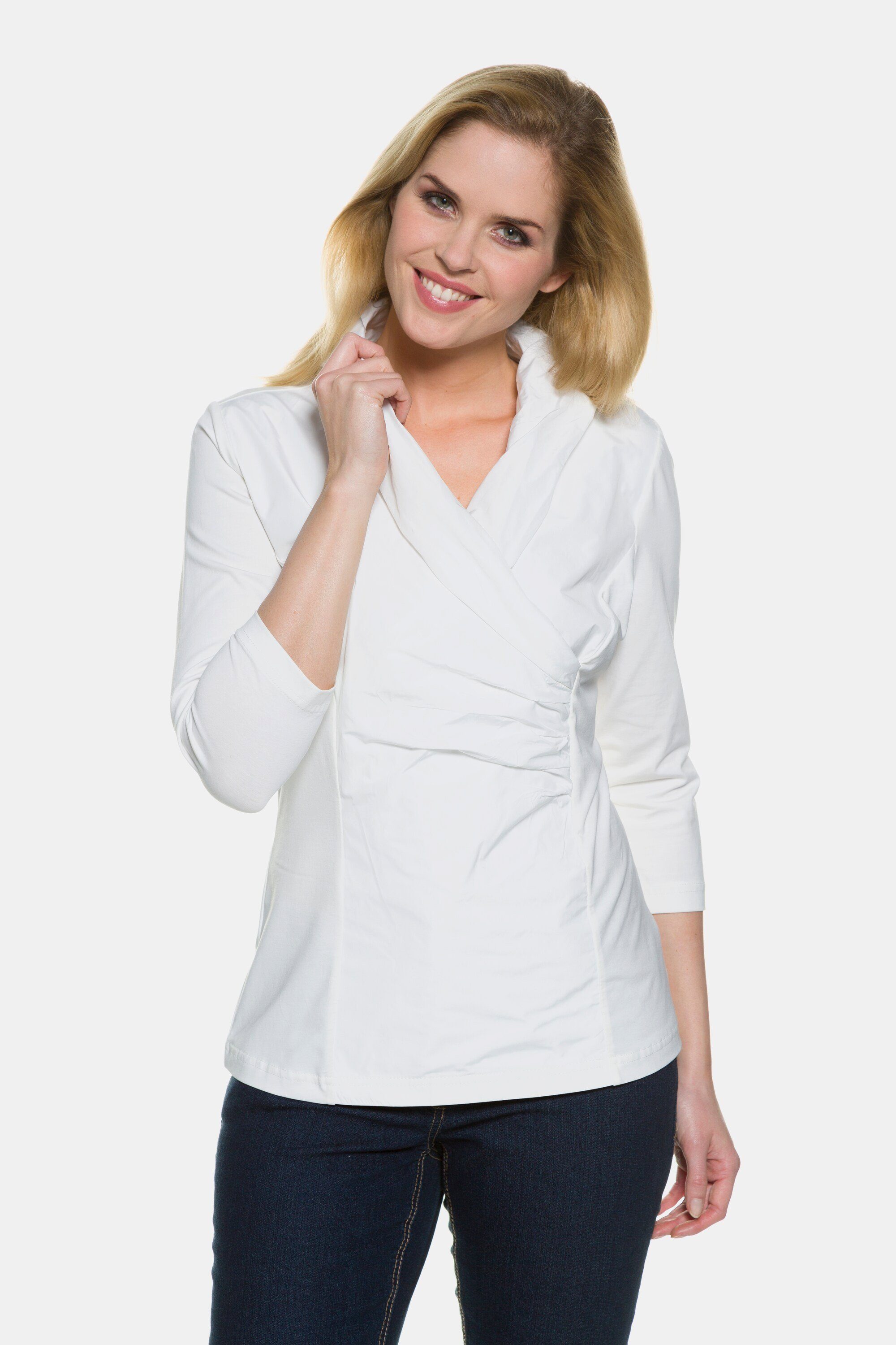Gina Laura Rundhalsshirt Bluse Shirt, ¾-Arm Schalkragen, Basic