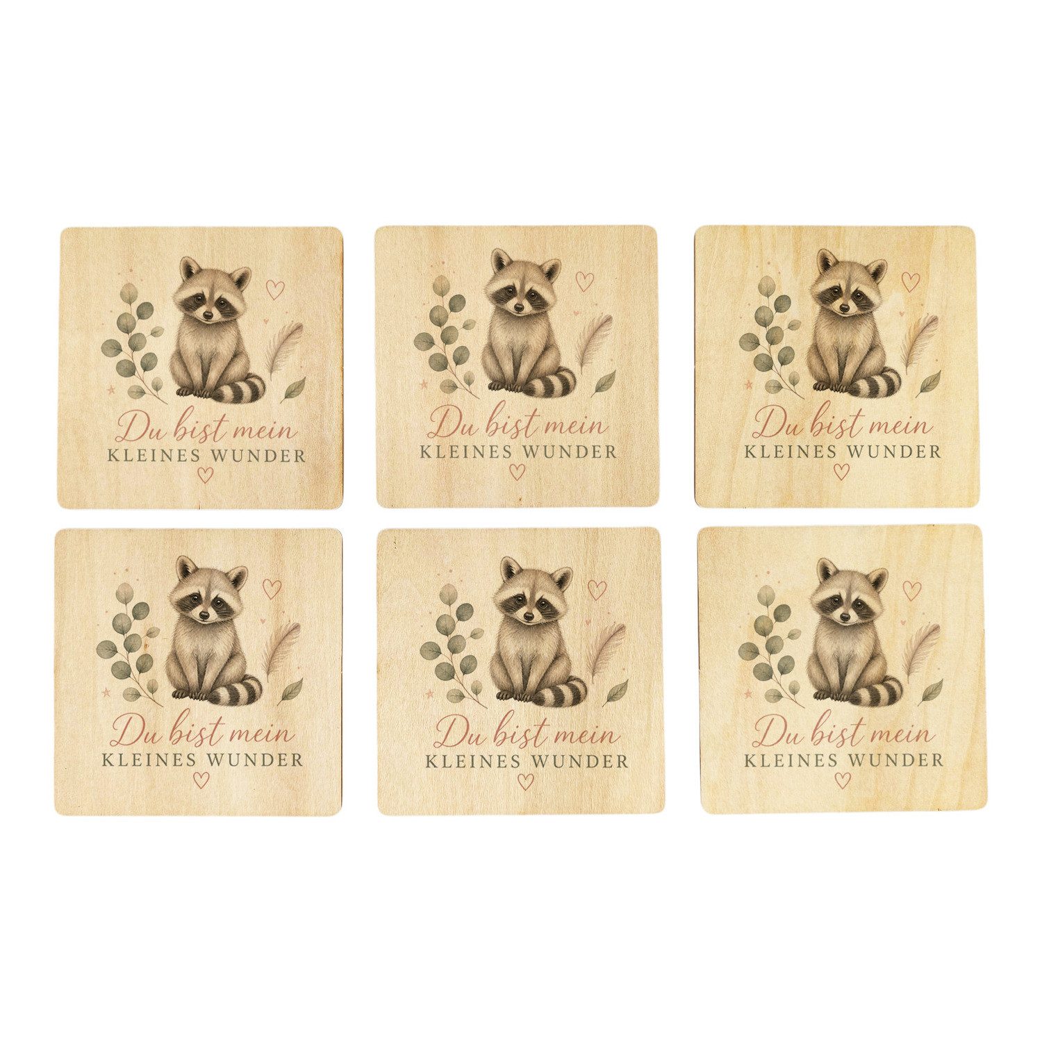 speecheese Glasuntersetzer 6er Set Untersetzer Holz Kleines Wunder Feder und Herzdetails Mit Du